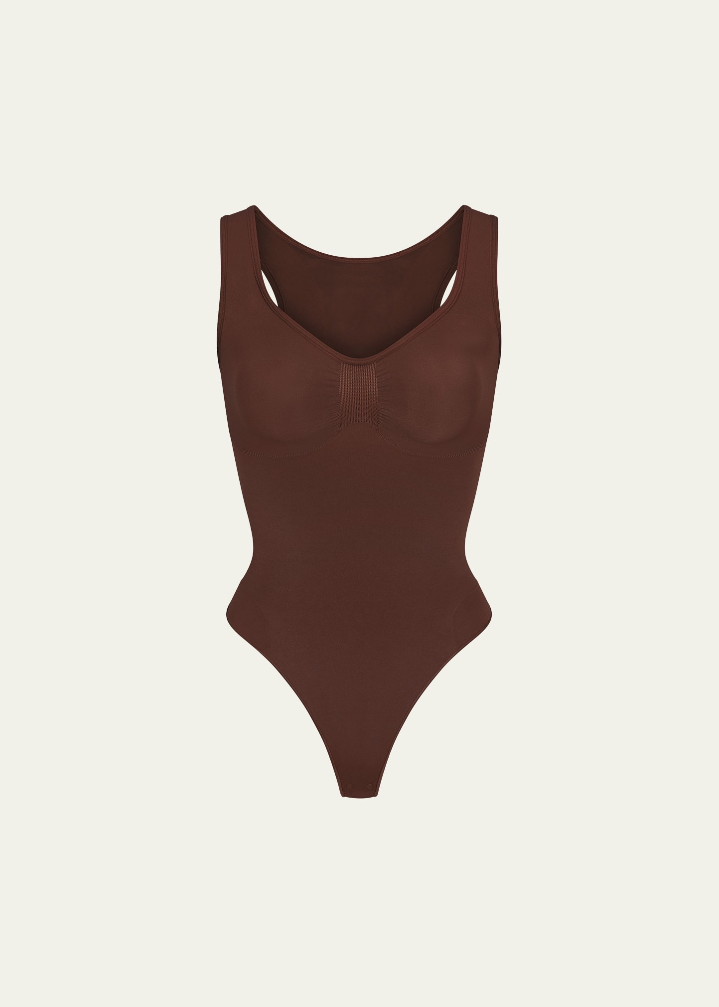 Shop Skims Seamless Sculpt Scoop-neck Thong Bodysuit In Cocoa