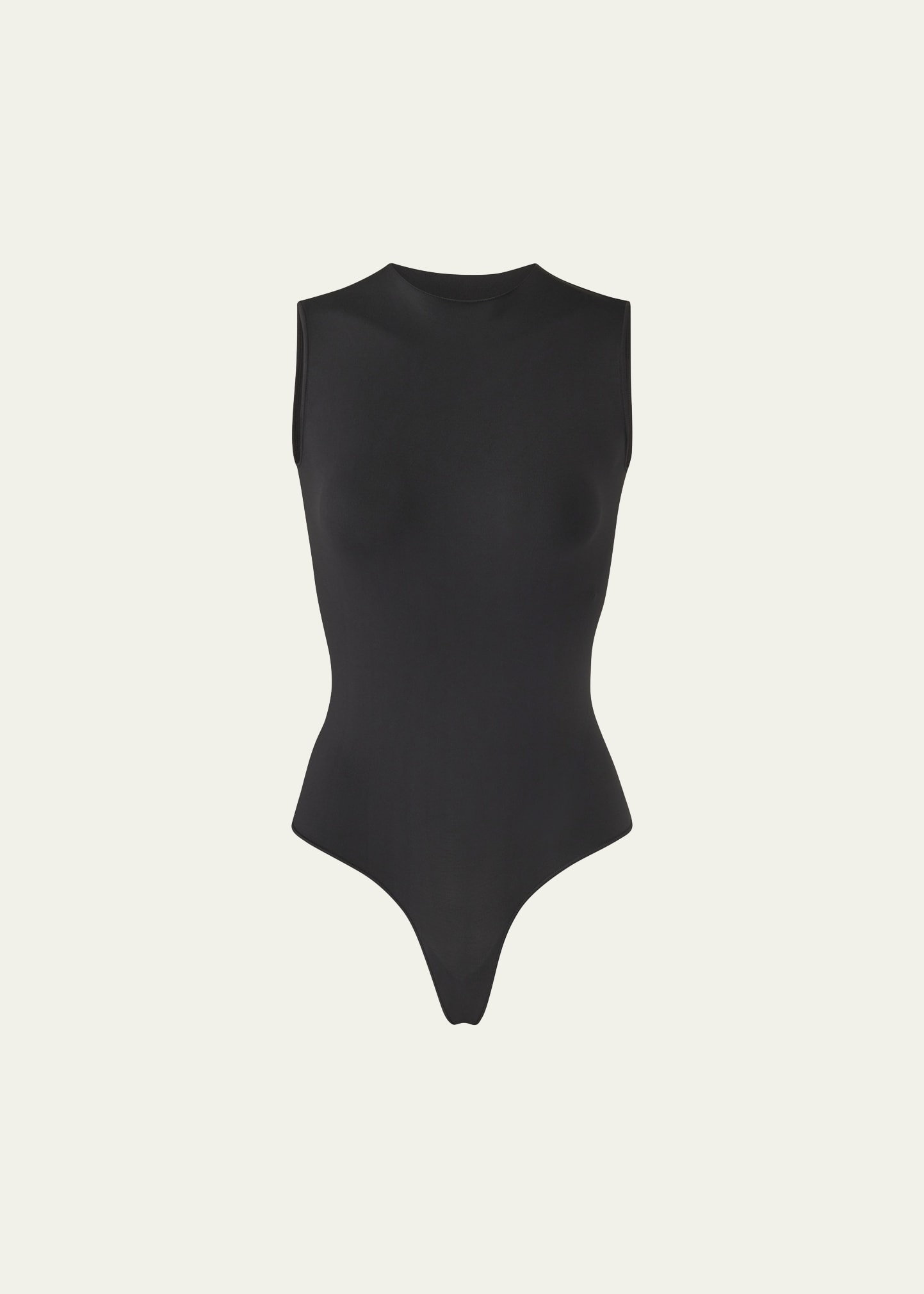 Skims Sleeveless Crewneck Thong Bodysuit In Onyx