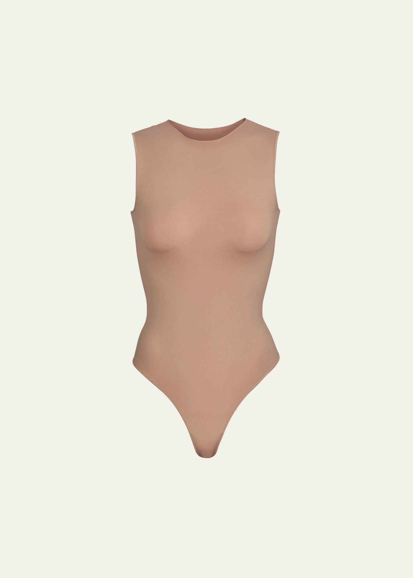 Skims Fits Everybody Stretch Satin-jersey Thong Bodysuit In Neutral