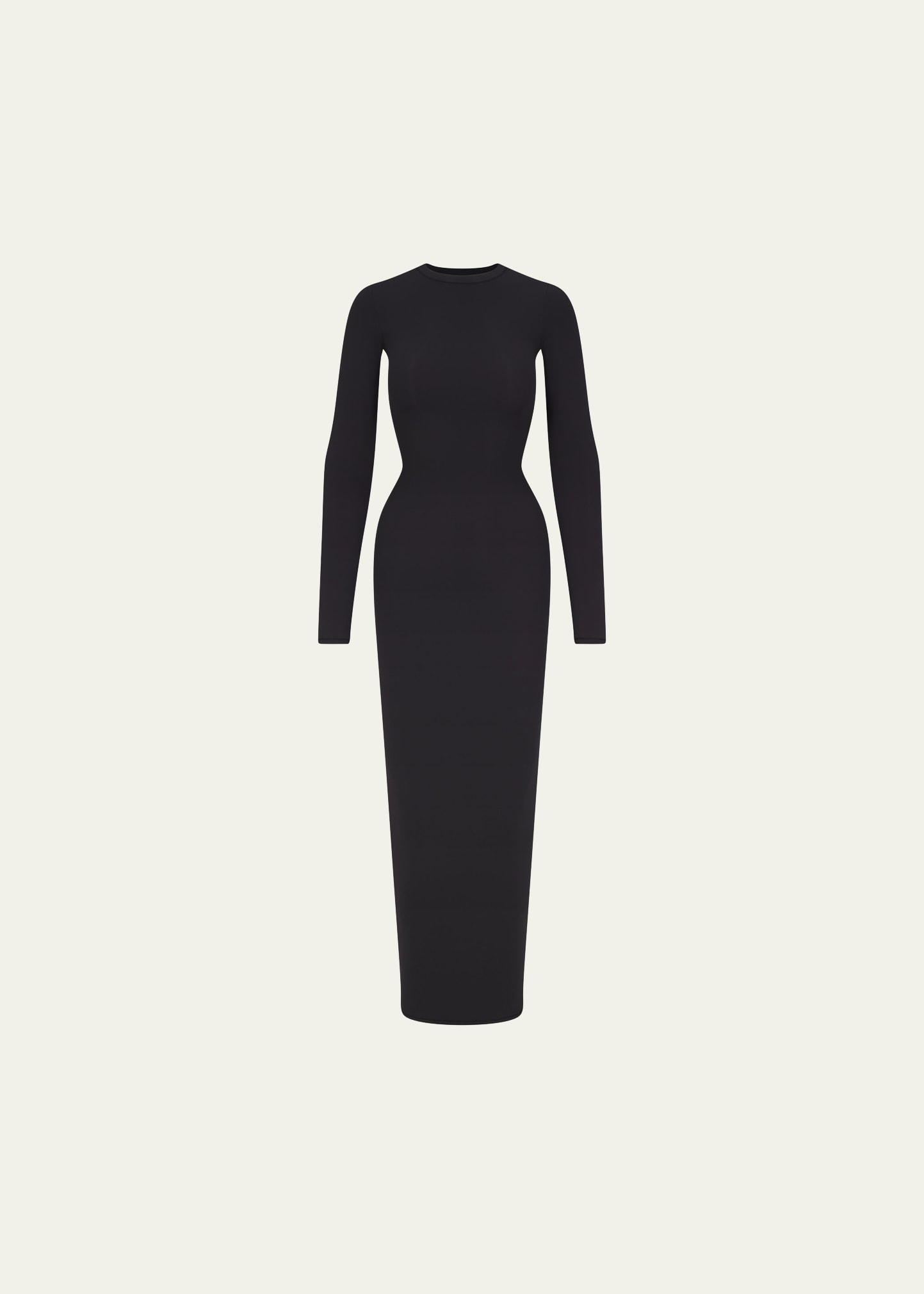 Skims Bodycon Long-sleeve Crewneck Maxi Dress In Onyx