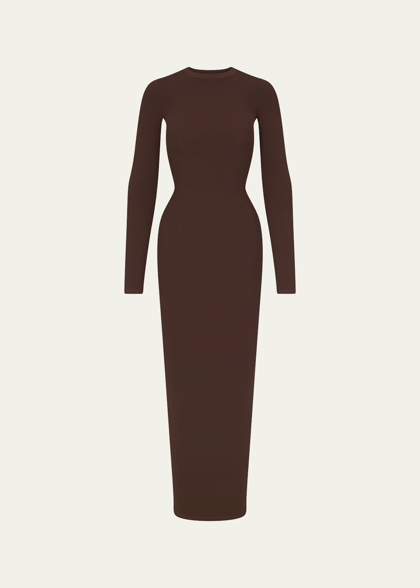 Skims Bodycon Long-sleeve Crewneck Maxi Dress In Cocoa