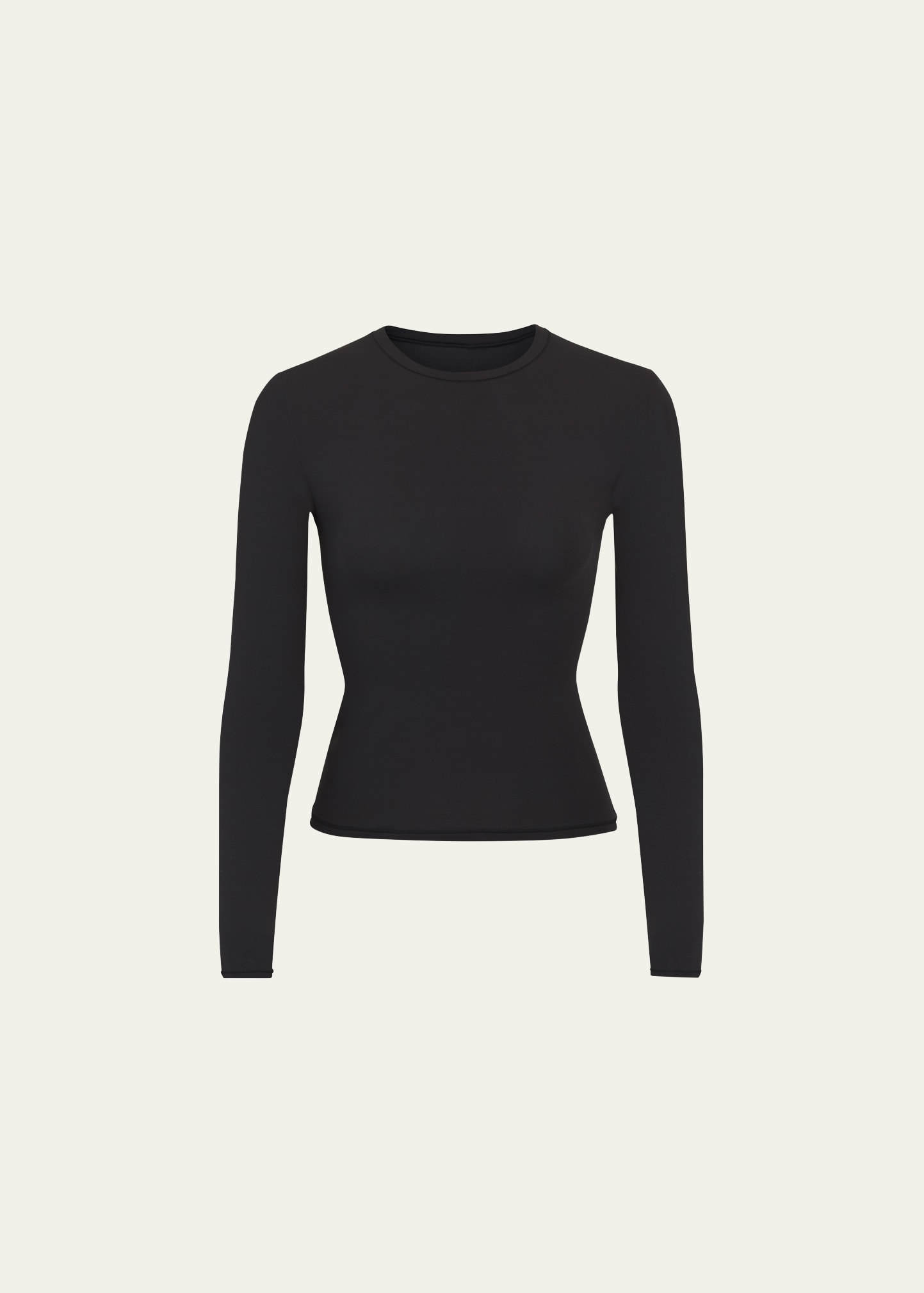 Skims Formfitting Long-sleeve Crewneck T-shirt In Onyx