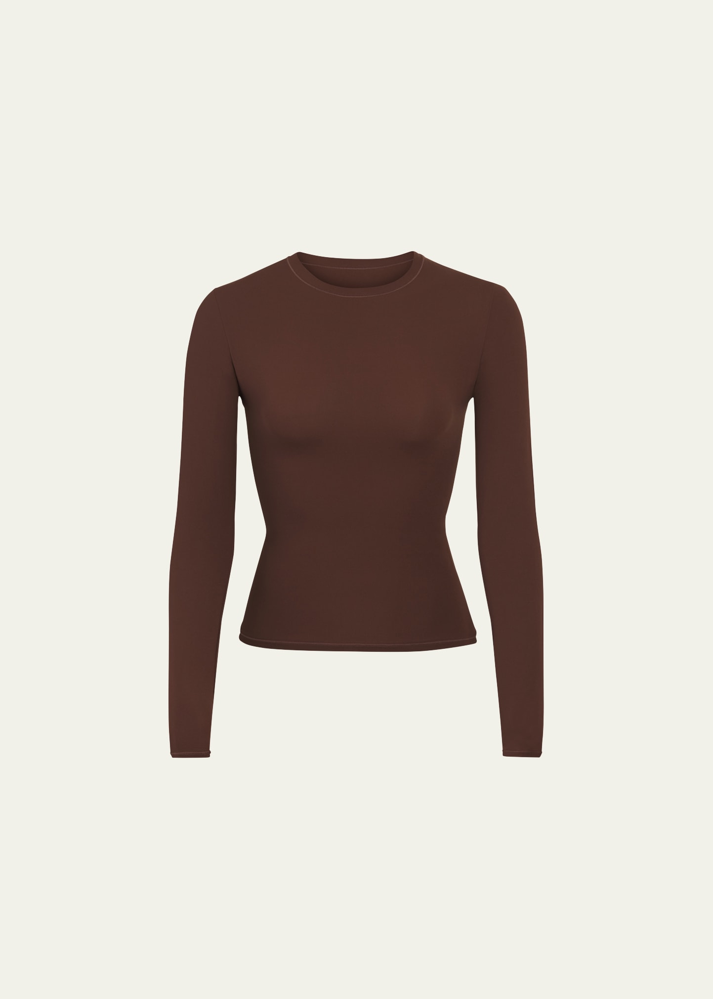 Skims Formfitting Long-sleeve Crewneck T-shirt In Cocoa