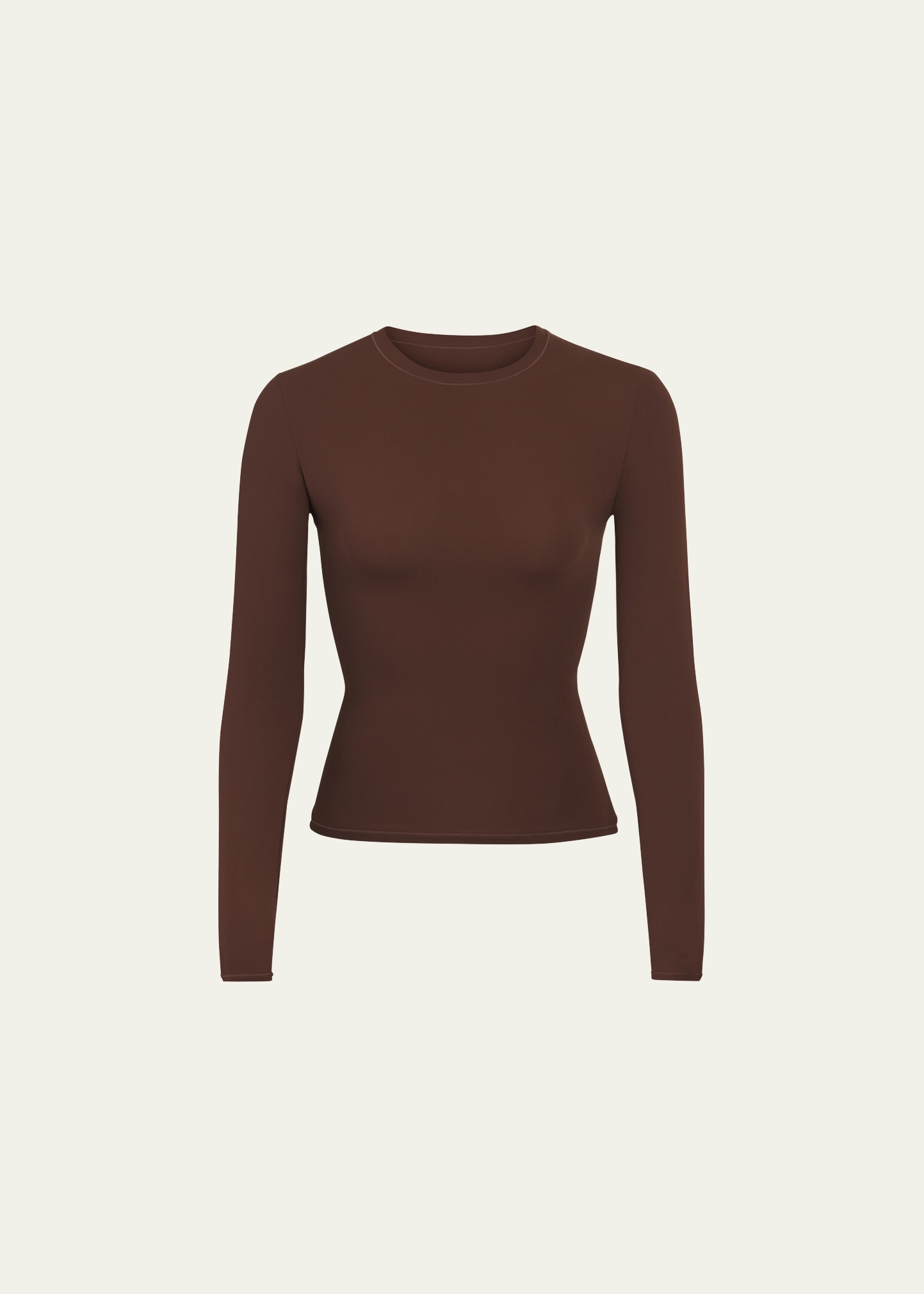 Skims Formfitting Long-sleeve Crewneck T-shirt In Cocoa