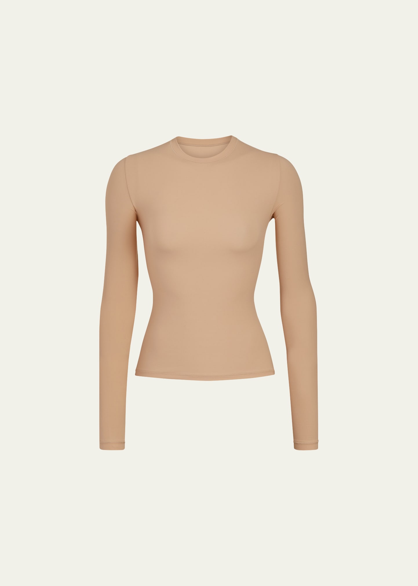 Skims Formfitting Long-sleeve Crewneck T-shirt In Clay