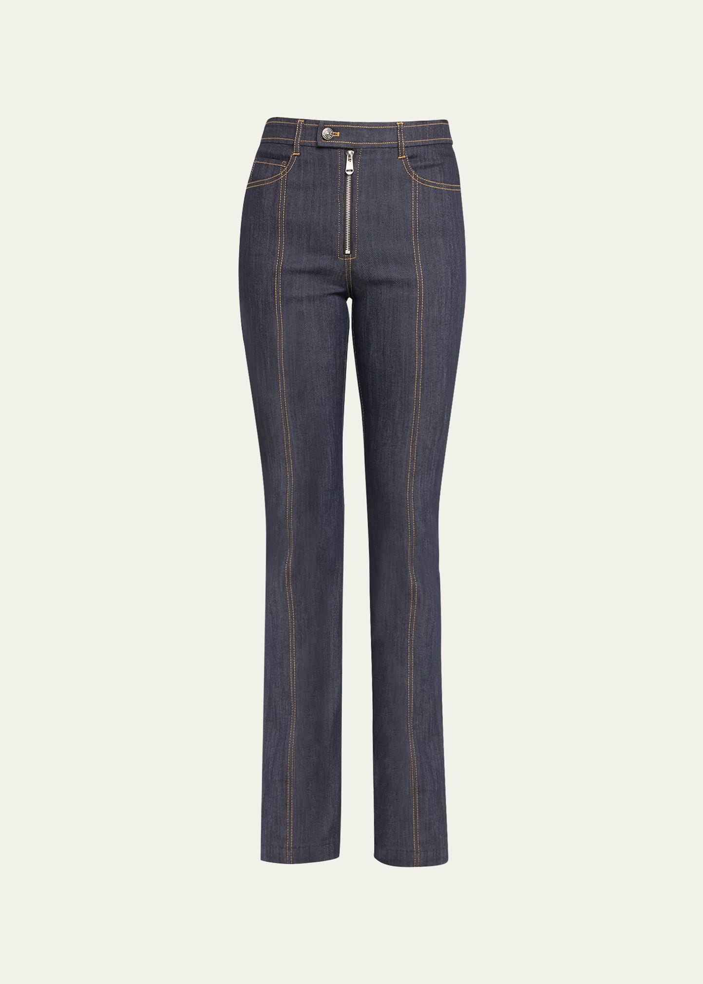 Shop Cinq À Sept Pia Split-cuff Topstitched Denim Bootcut Pants In Indigo