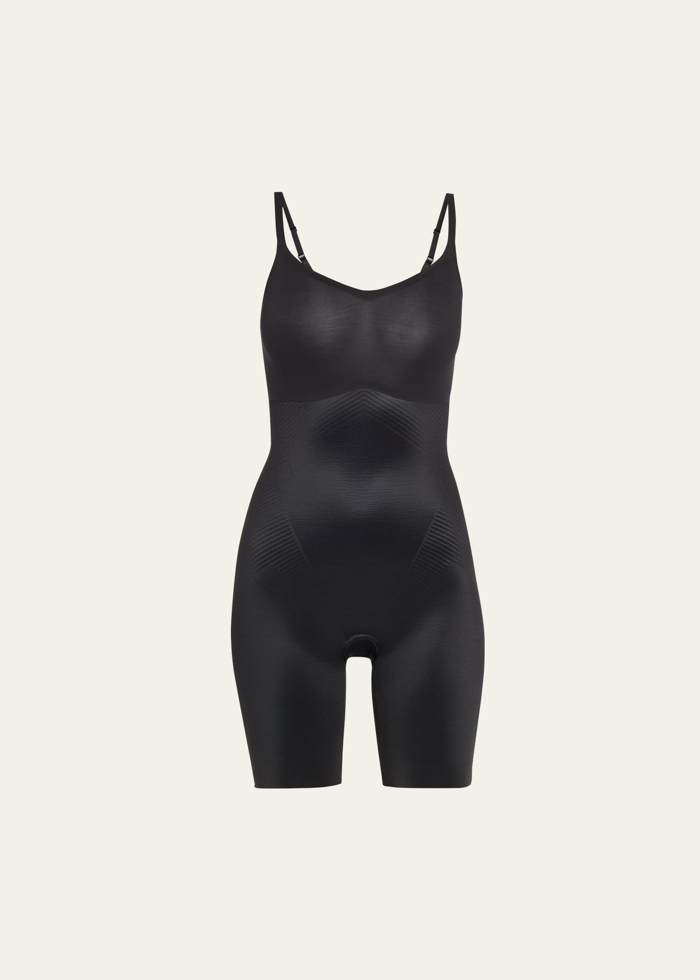 Spanx Invisible Shaping Mid-thigh Bodysuit In Very Black