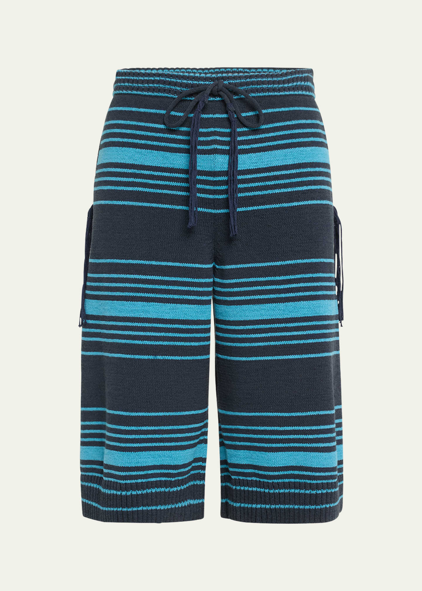 Shop Craig Green Men's Striped Long Fringe Shorts In Navy Mono-stripe