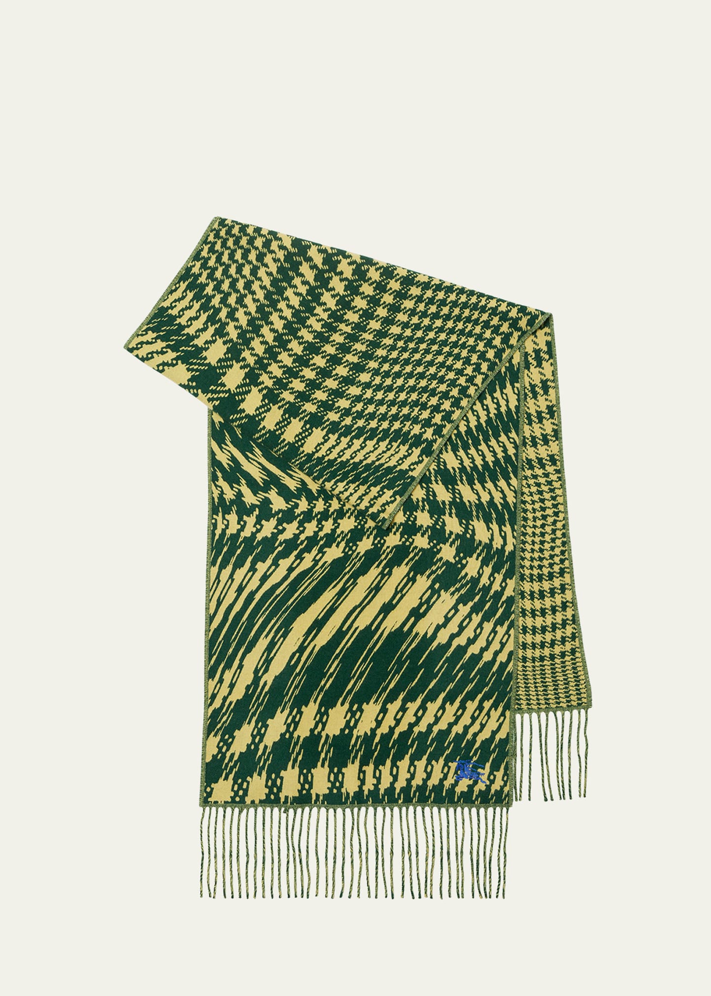 Shop Burberry Warped Houndstooth Cashmere-blend Scarf In Ivy