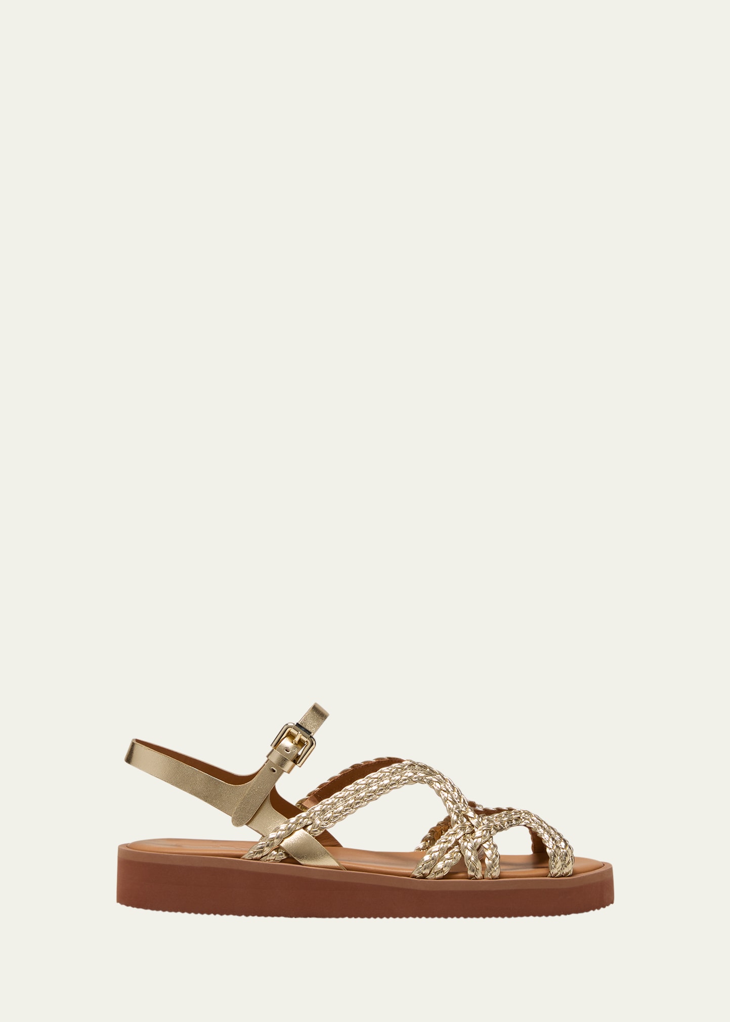 Shop See By Chloé Sansa Metallic Braided Ankle-strap Sandals In Light Gold