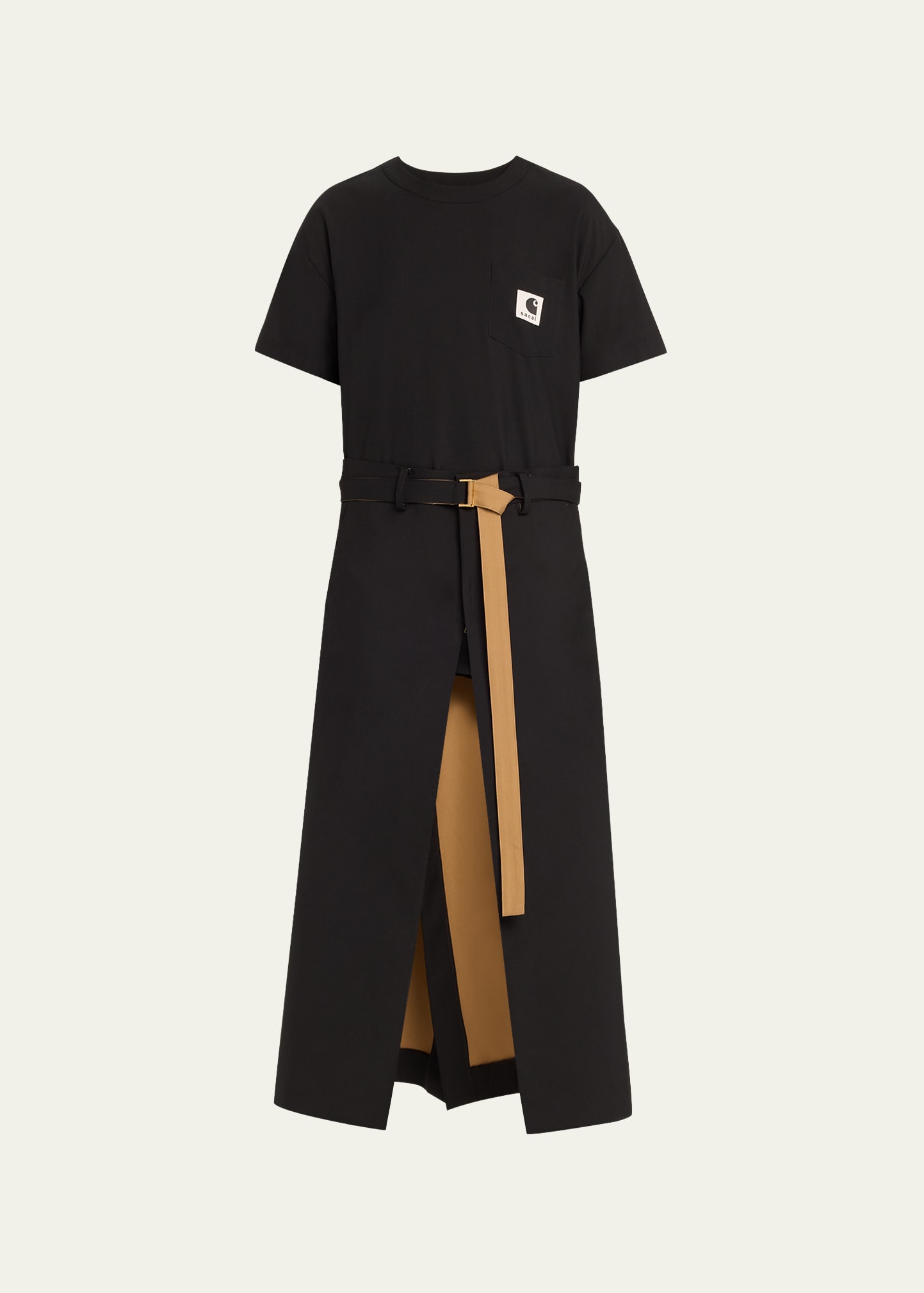 Shop Sacai X Carhartt T-shirt Top Belted Dress With Front Slit In Black