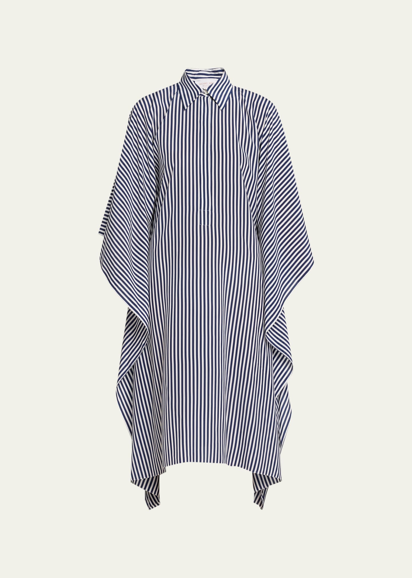 Michael Kors Stripe Midi Silk Caftan Shirt Dress In Navy/op Wh