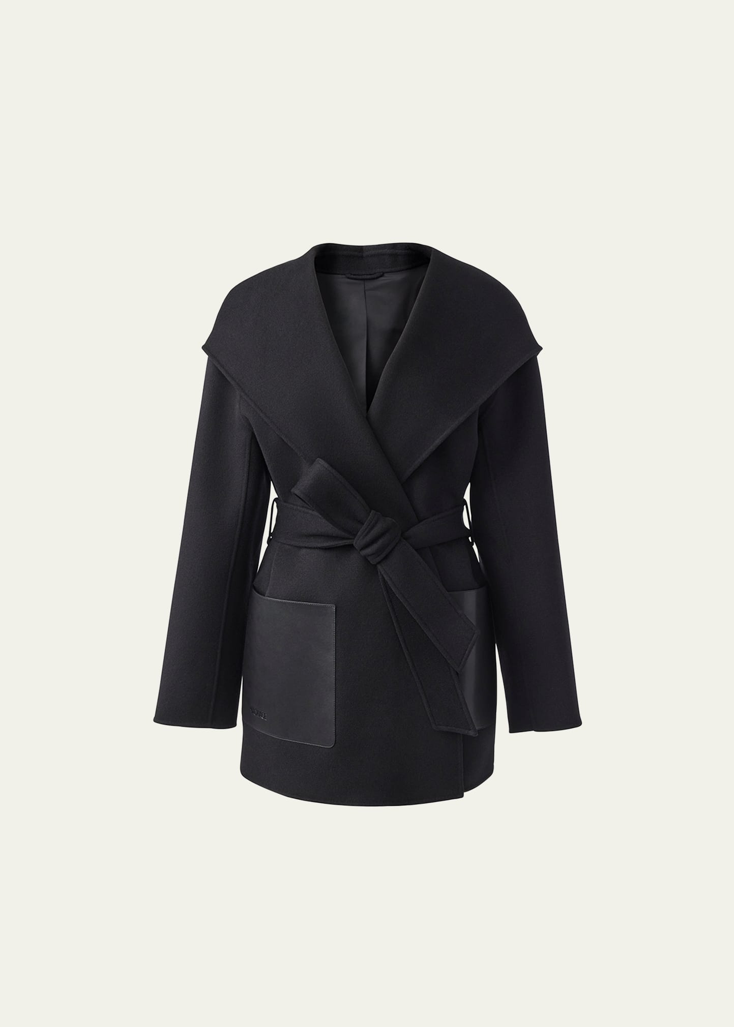 Mackage Leather-pockets Wool Hooded Coat In Black