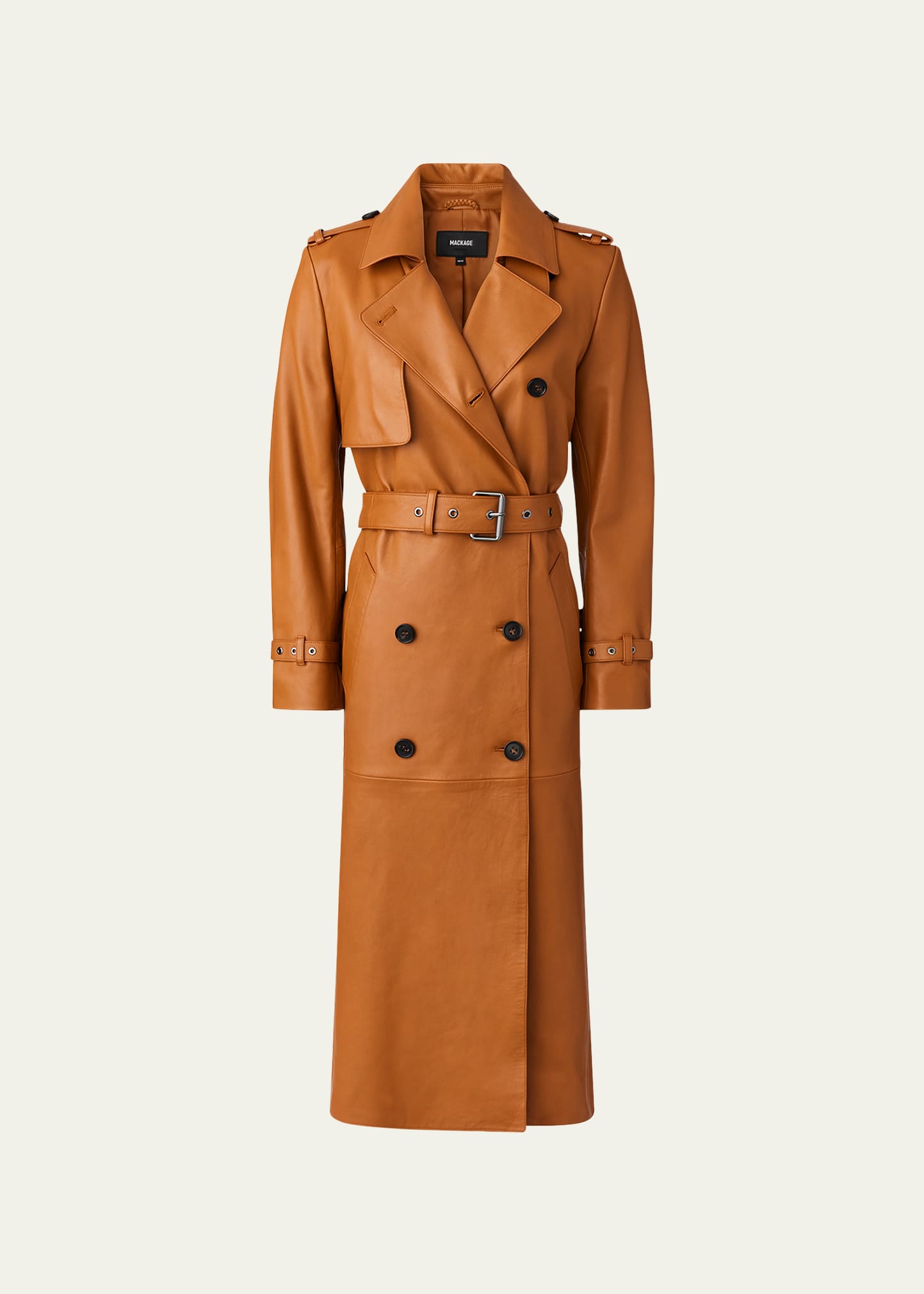 Mackage Gael (r) Leather Belted Trench Coat In Cognac