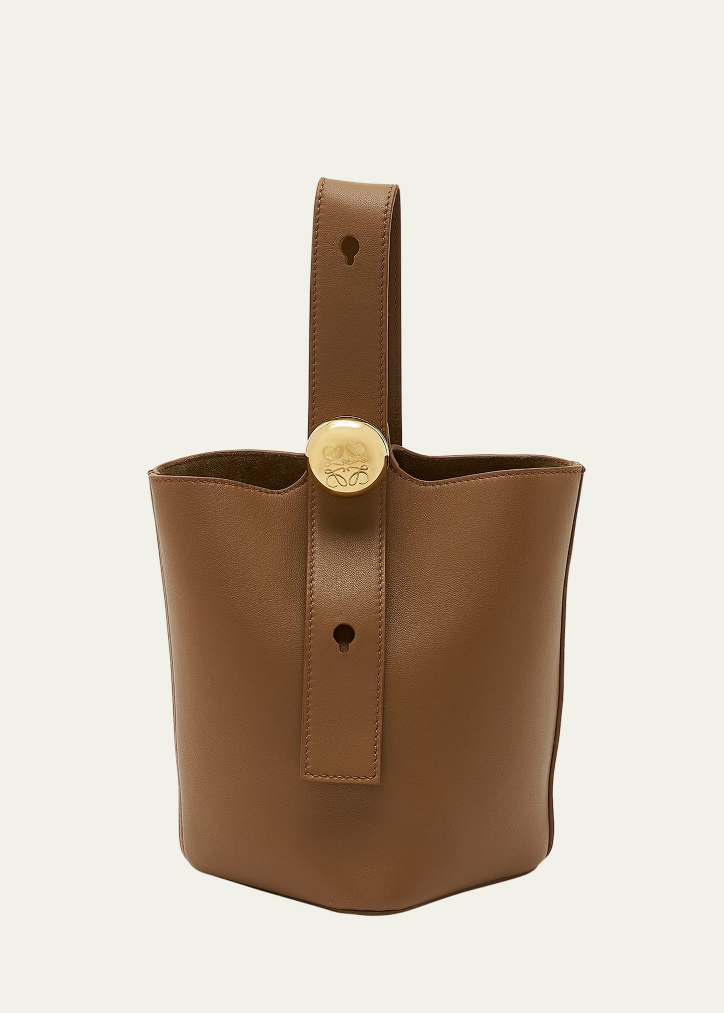 Loewe Mini Pebbled Leather Bucket Bag In Oak