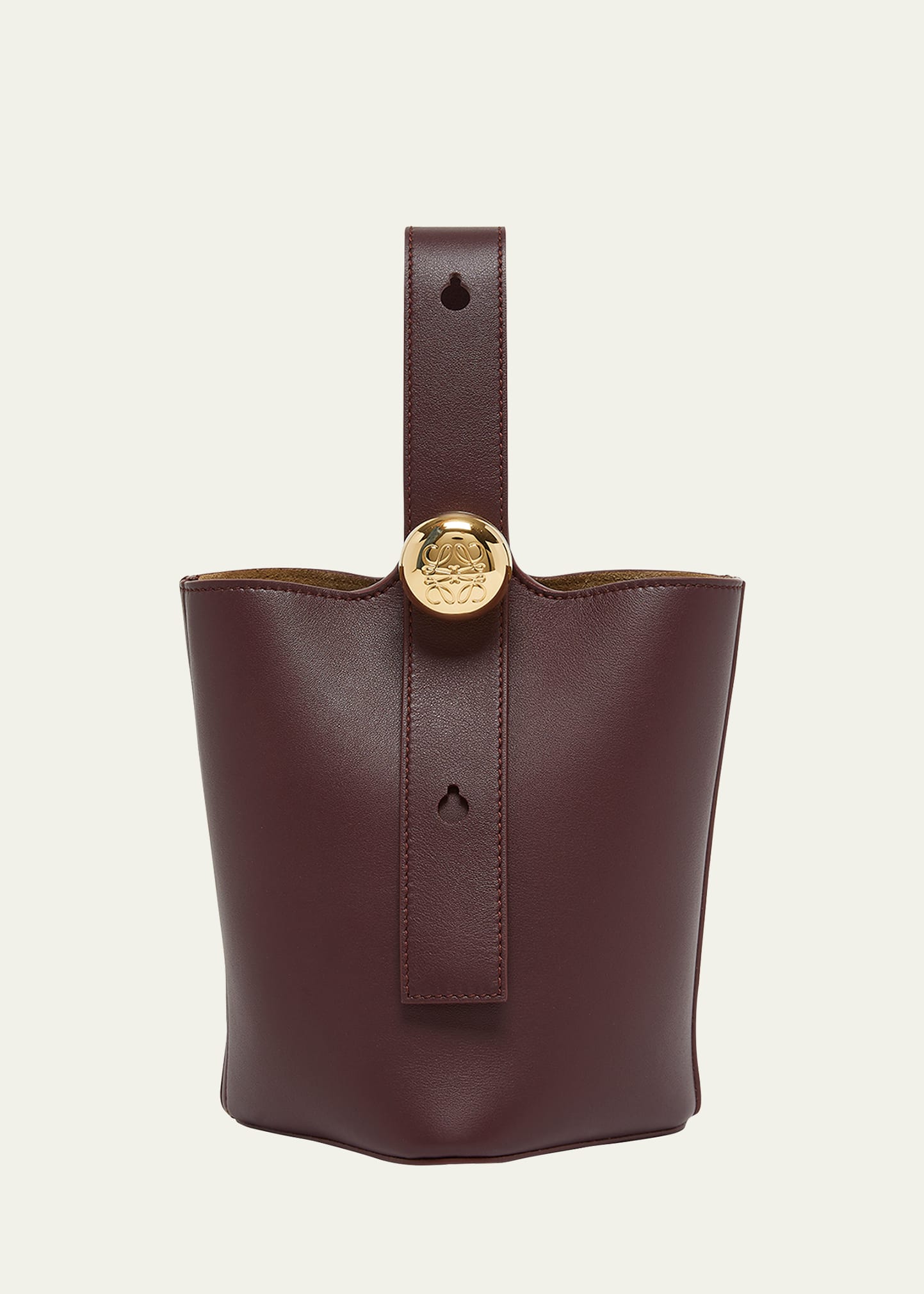 Loewe Mini Pebbled Leather Bucket Bag In Dark Burgundy