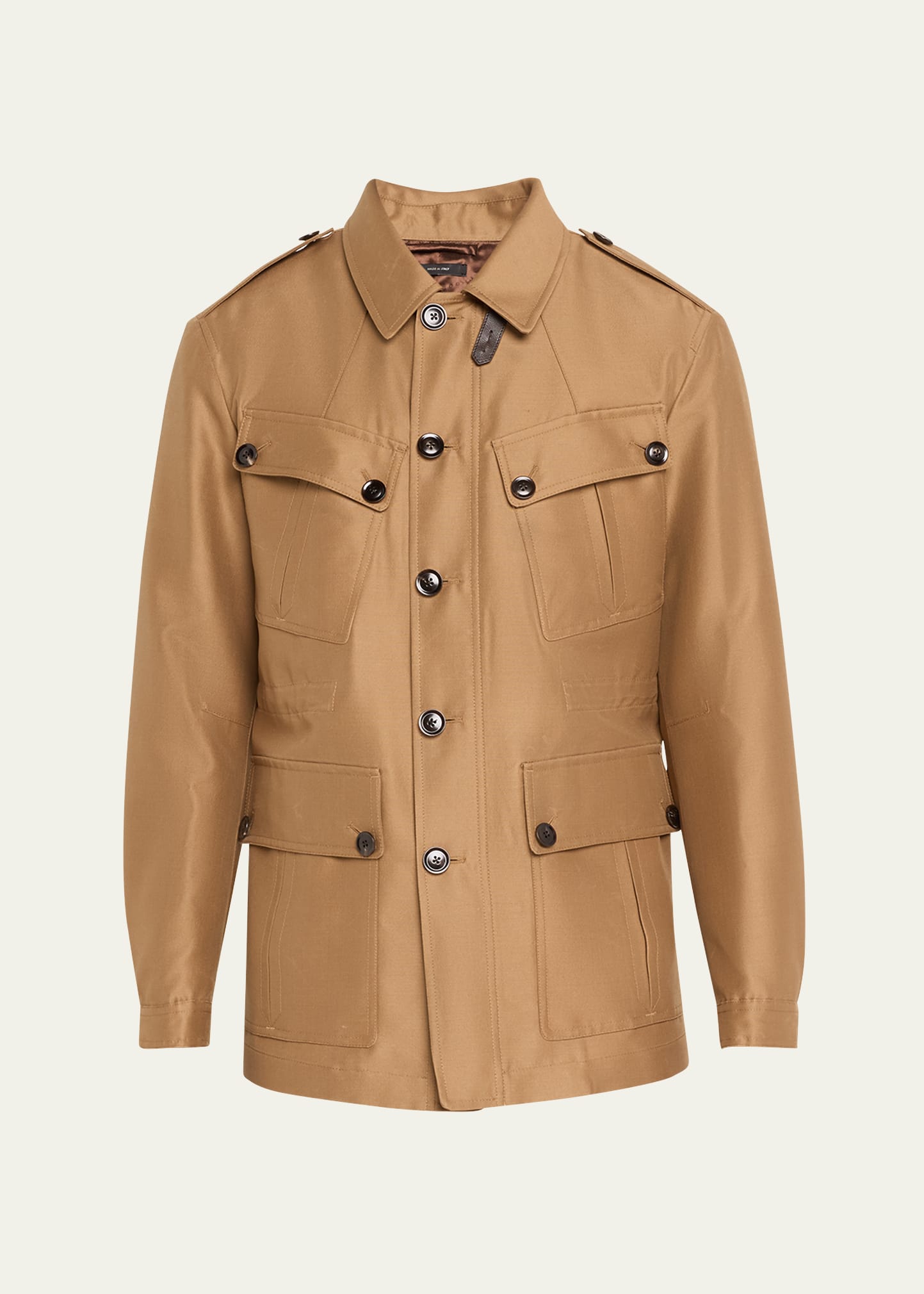 Shop Tom Ford Men's Wool-silk Faille Water-resistant Field Jacket In Bronze