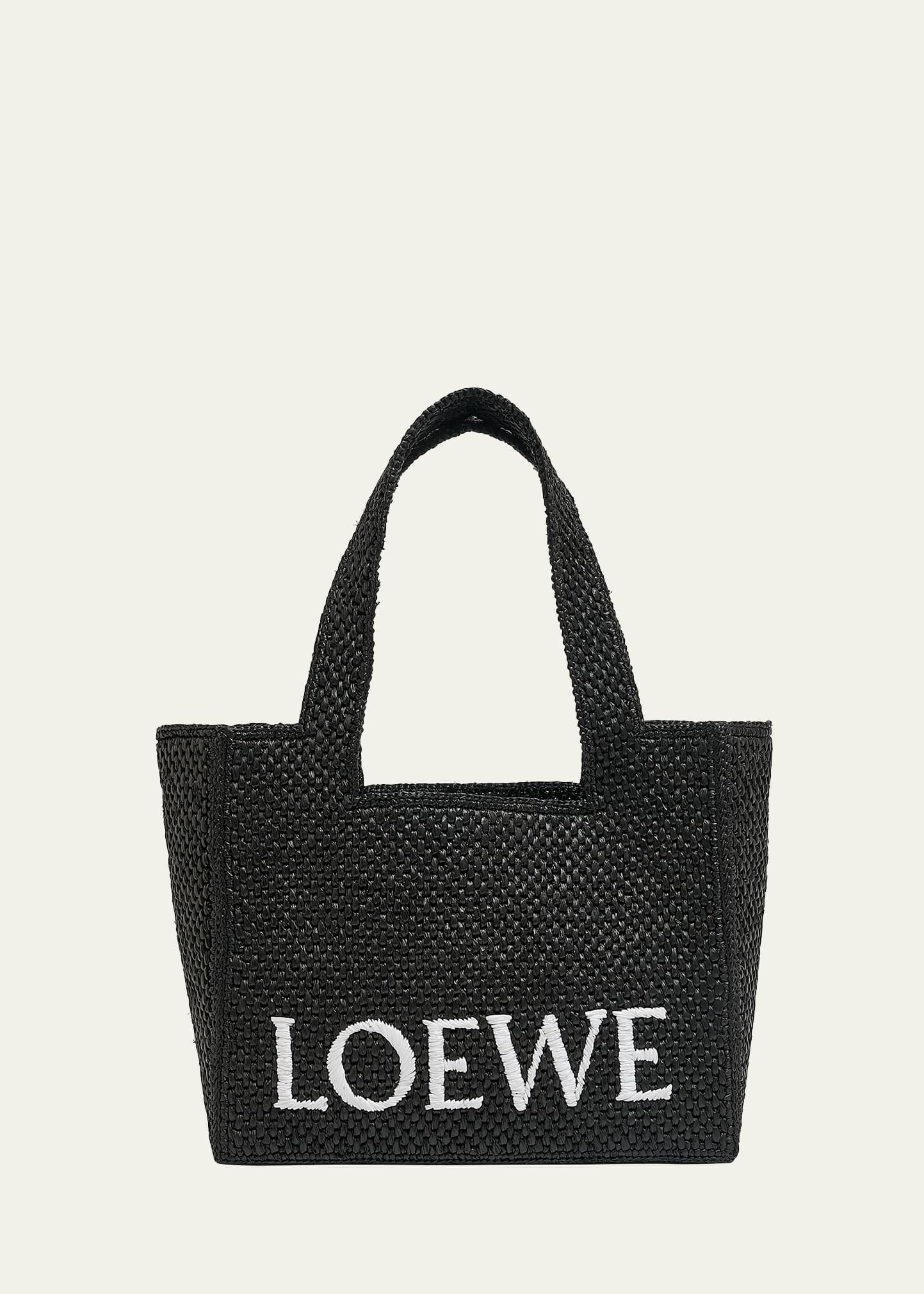 Shop Loewe Logo Medium Tote Bag In Raffia In Black