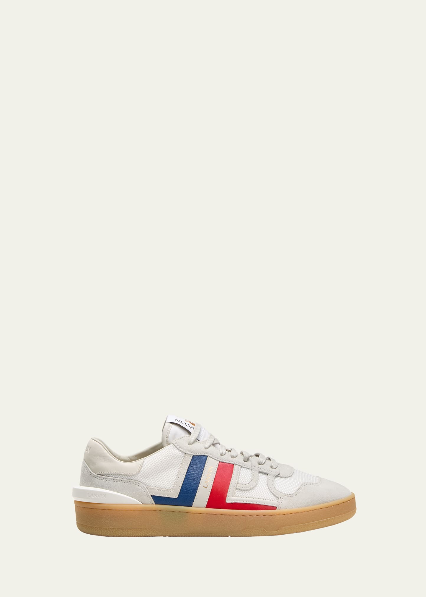 Shop Lanvin Men's Clay Textile And Leather Low-top Sneakers In White/blue/red