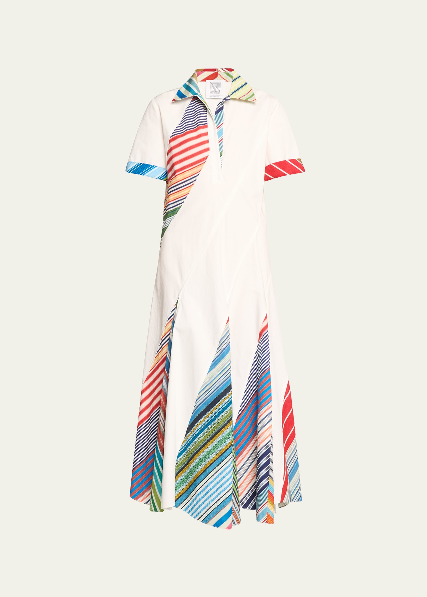 Rosie Assoulin Plot Twist Striped Cotton Polo Shirt Dress In White