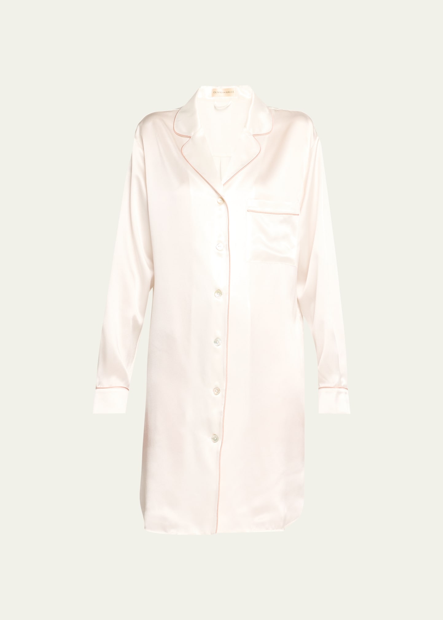 Olivia Von Halle Poppy Long-sleeve Silk Nightshirt In Ivory