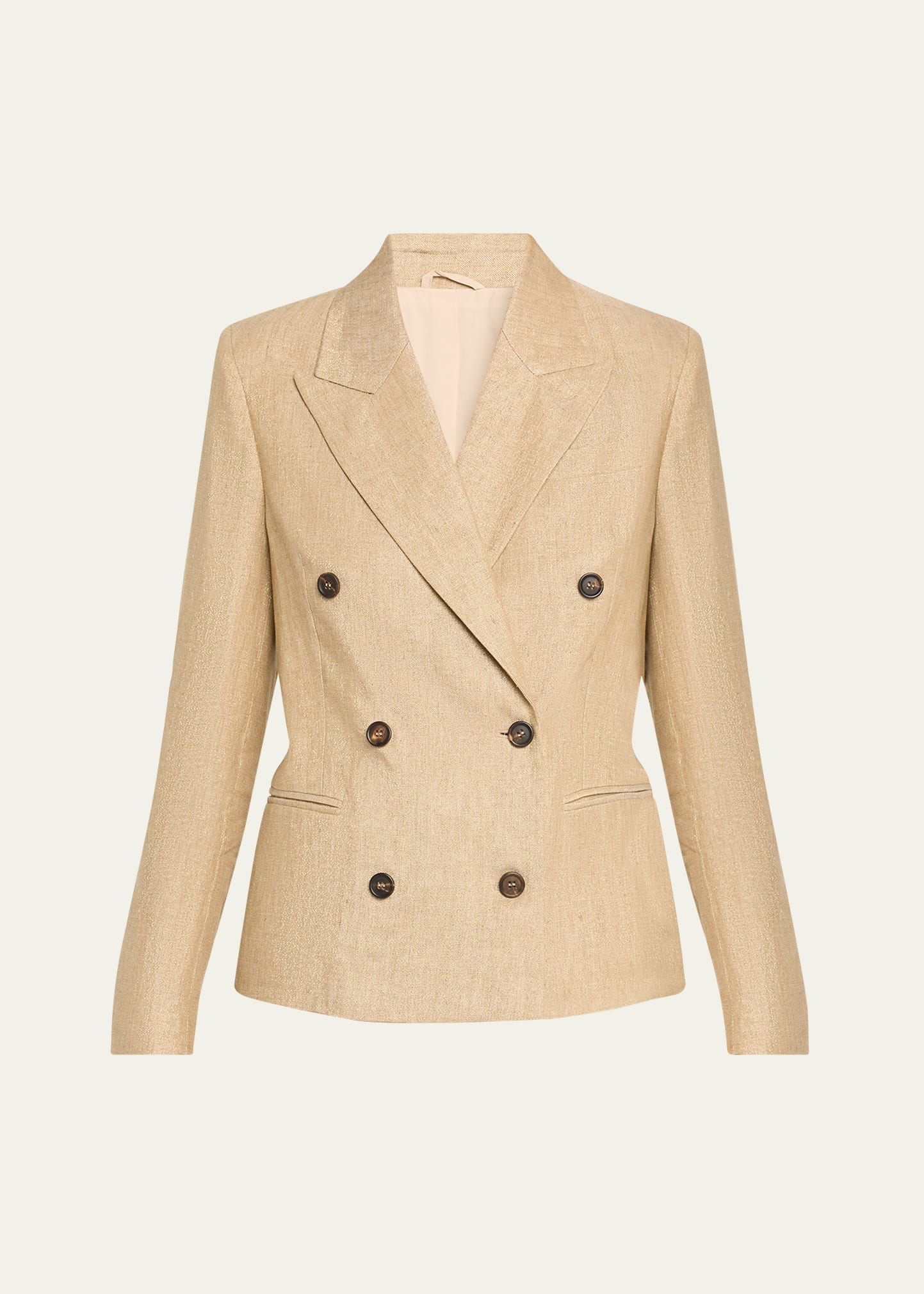 Brunello Cucinelli Two-tone Viscose Linen Blazer Jacket With Gold Monili Trim In C004 Gold Beige
