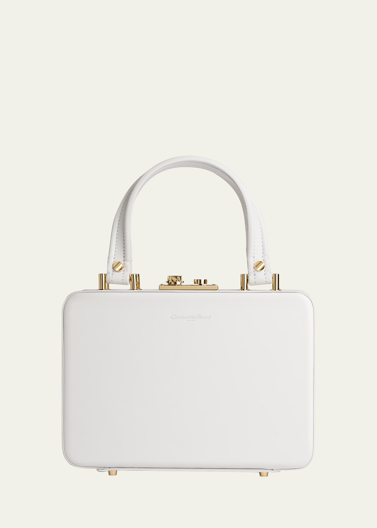Shop Gianvito Rossi Vali Box Leather Top-handle Bag In Offwhite