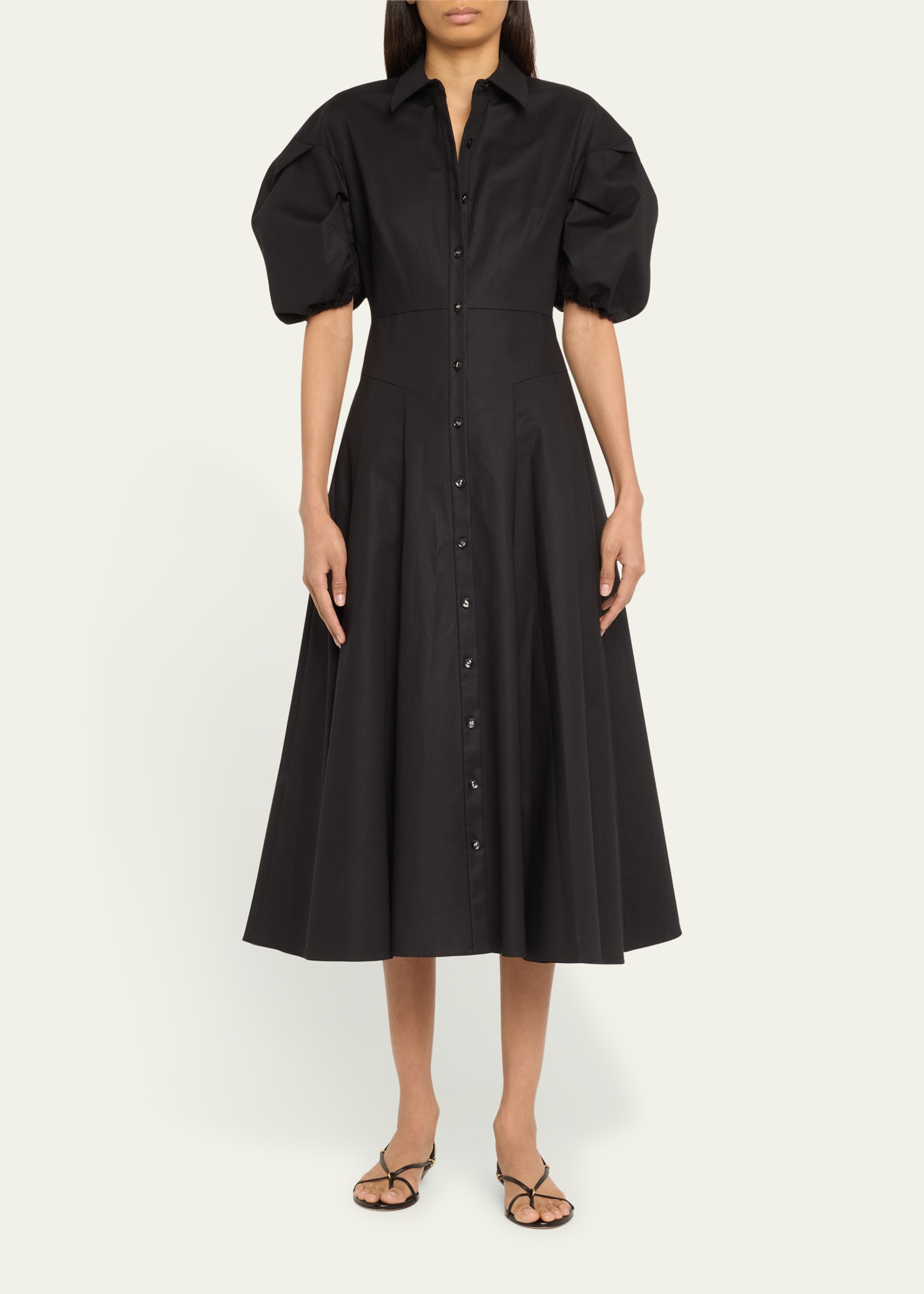 Shop Alexis Amilya Puff-sleeve Fit & Flare Midi Shirt Dress In Black