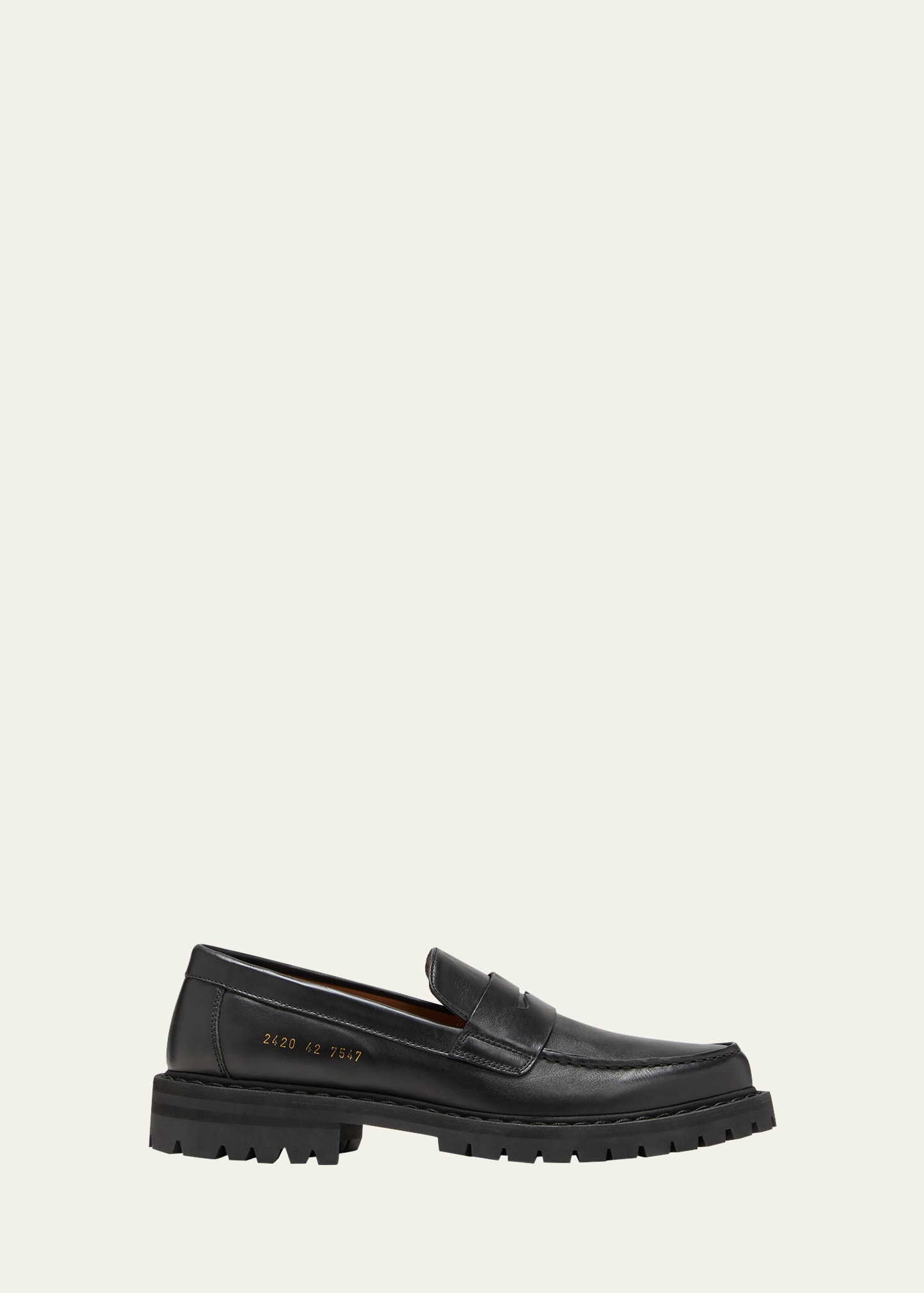 Common Projects Men's Tread-sole Leather Penny Loafers In Black