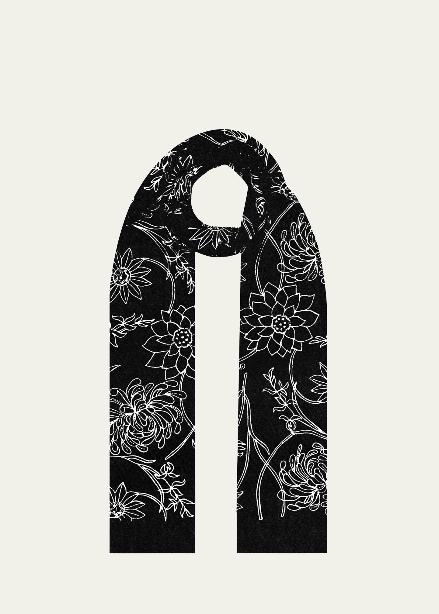 Janavi Multi-floral Merino Wool Scarf In Black