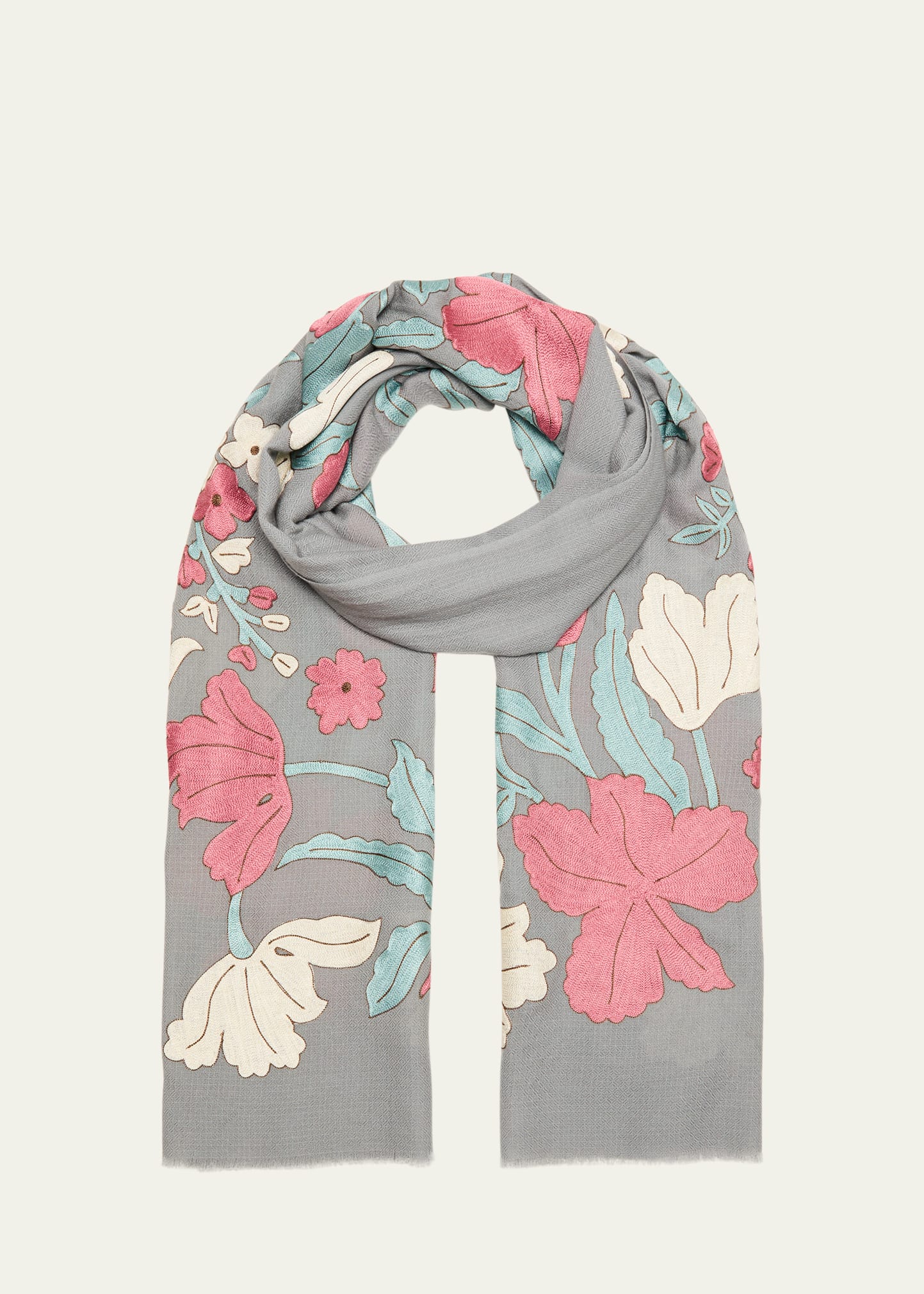 Janavi Blooms For You Merino Wool Scarf In Griffin