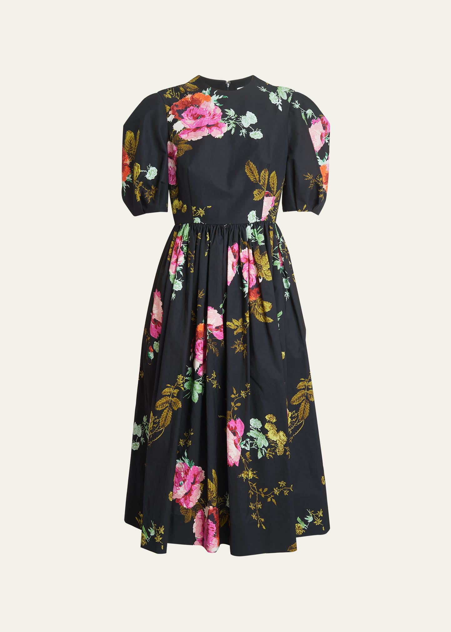 Shop Erdem Floral-print Pleated Midi Dress In Black