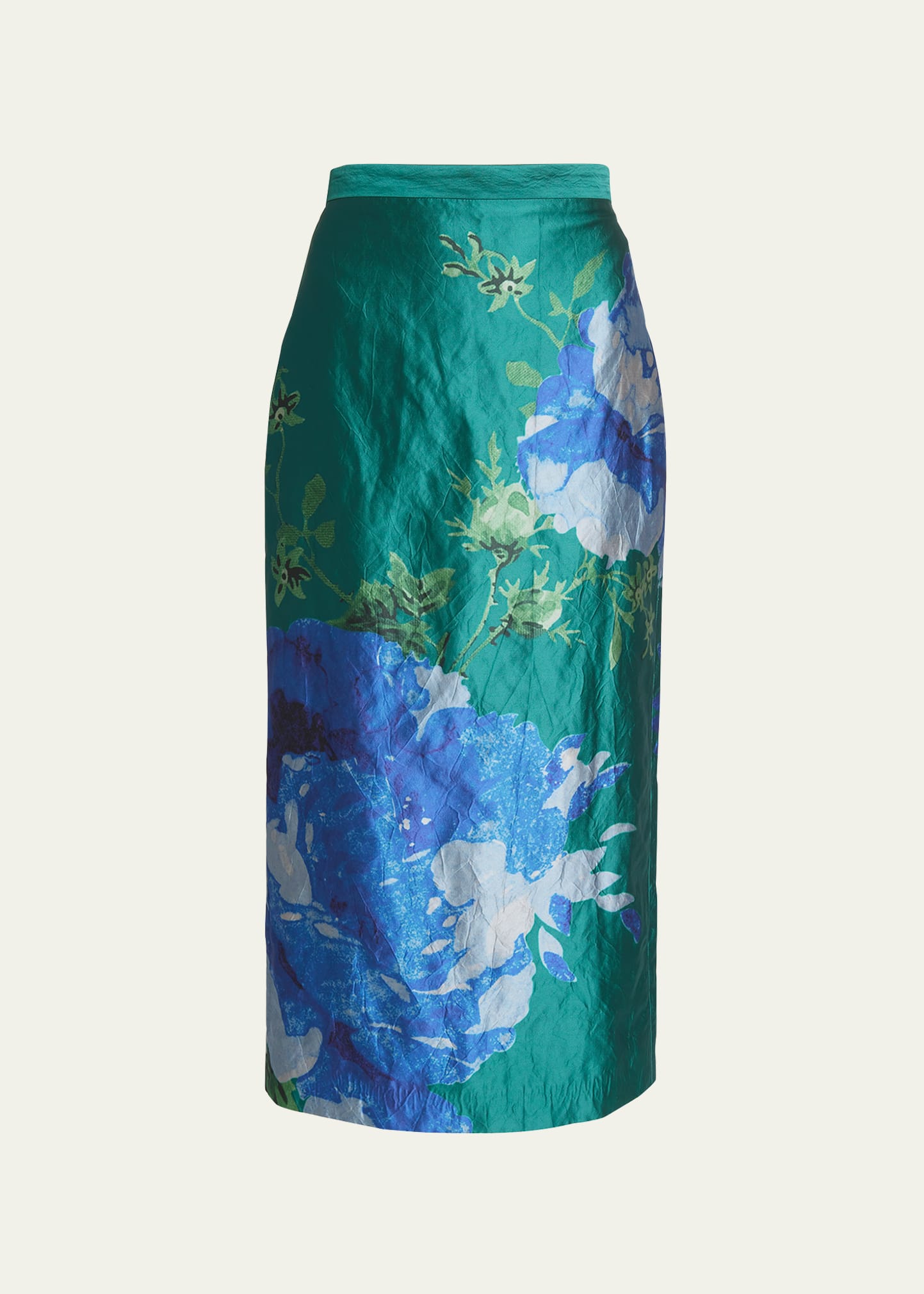 Shop Erdem Floral Pencil Midi Skirt In Teal