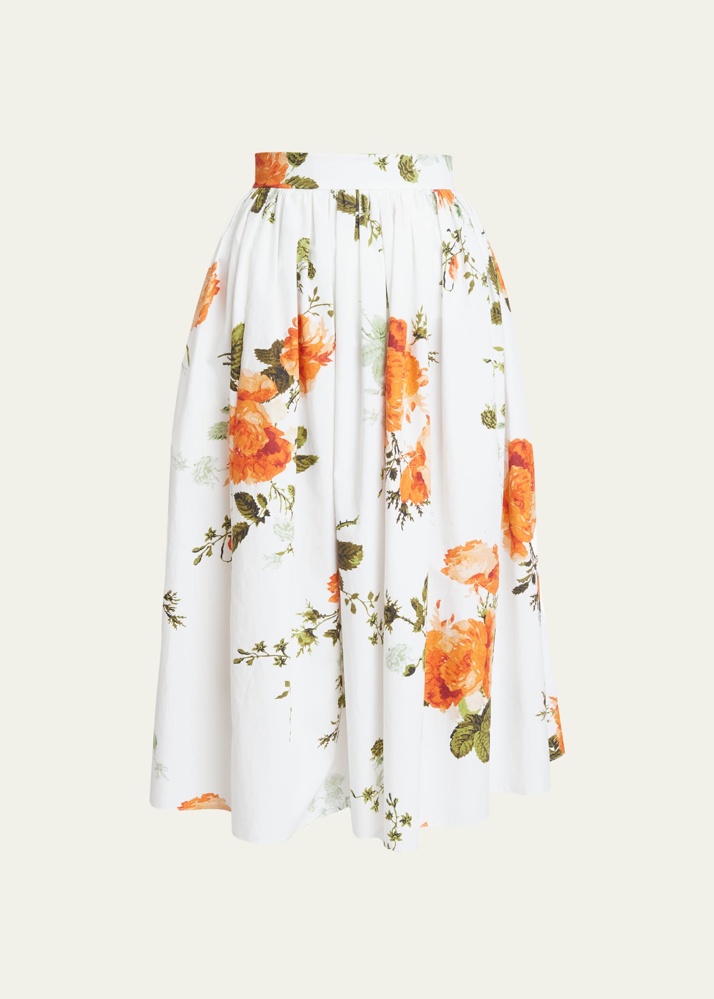 Erdem Floral-print Poplin Skirt In White