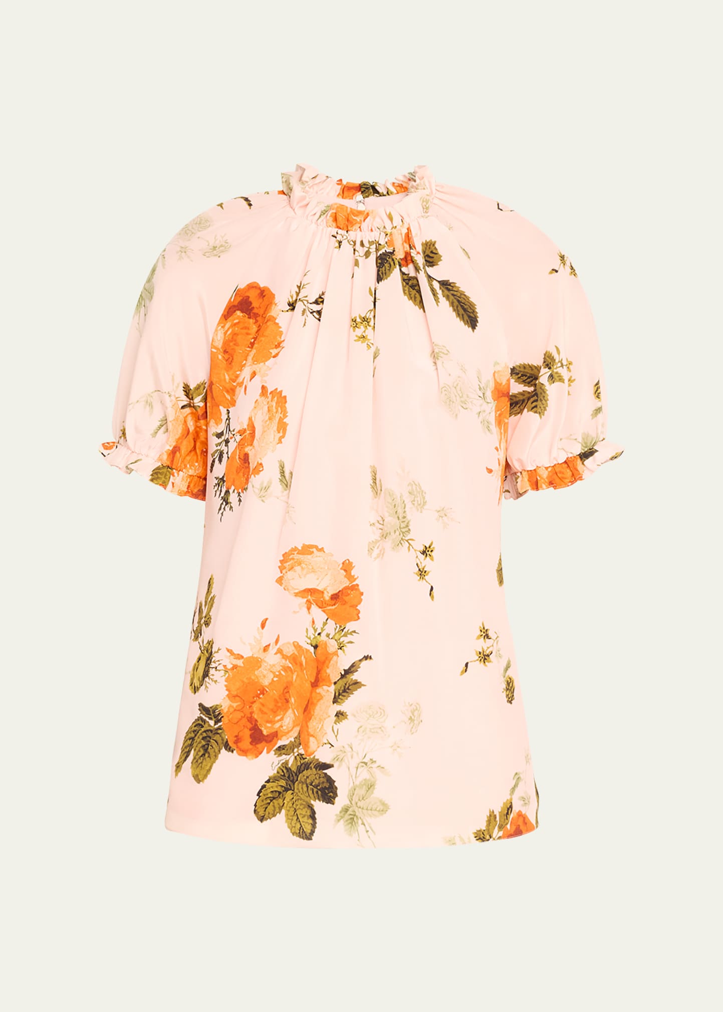 Erdem Ruffled Floral-print Silk Crepe De Chine Top In Shell Pink