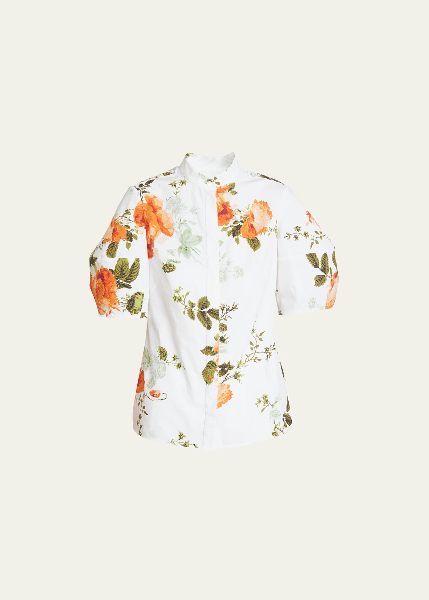 Shop Erdem Floral Voluminous Short-sleeve Blouse In White