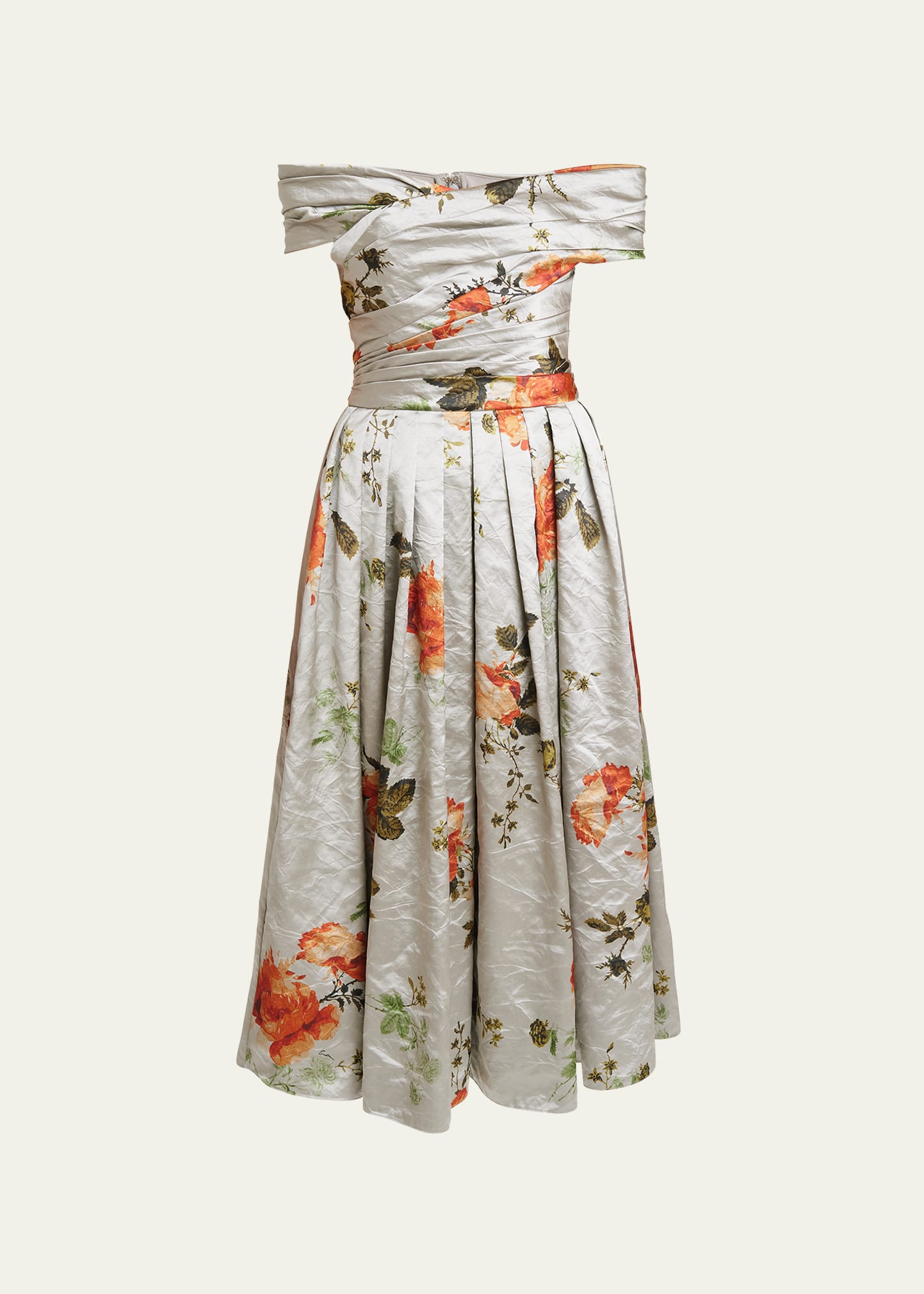 Erdem Floral Off-shoulder Midi Dress In Pearl