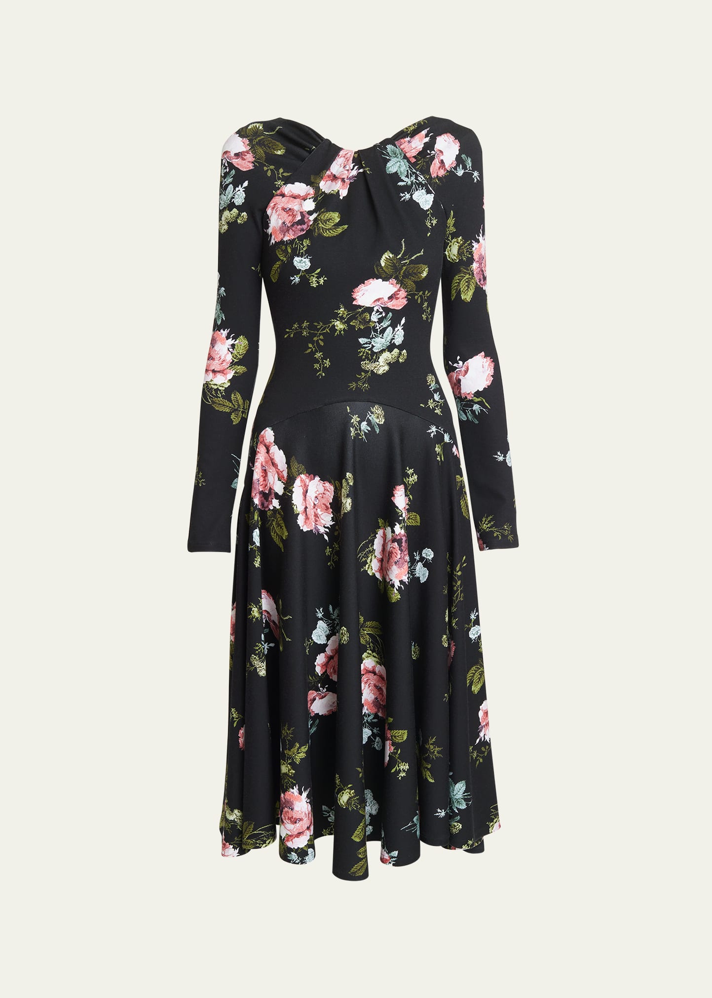 Erdem Floral-print Gathered Neck Midi Dress In Blush