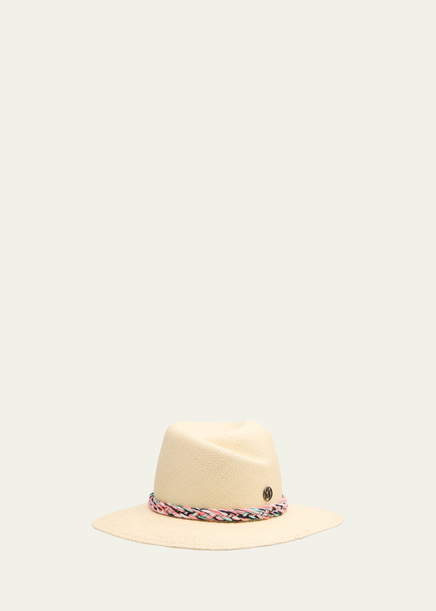 Shop Maison Michel Virginie Straw Fedora With A Braided Tweed Cord In Natural