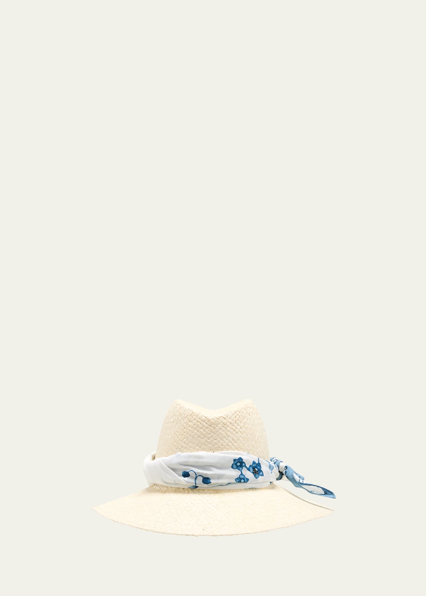Kate Straw Fedora With Printed Scarf