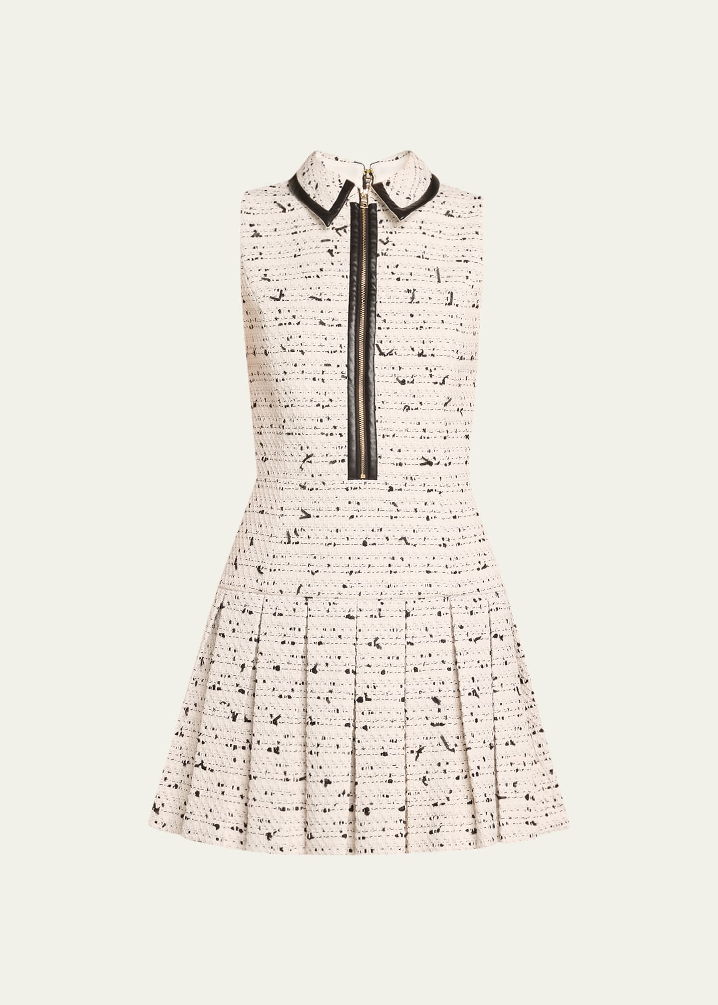 Shop Alice And Olivia Ellis Tweed Box Pleat Dress In Off White/black