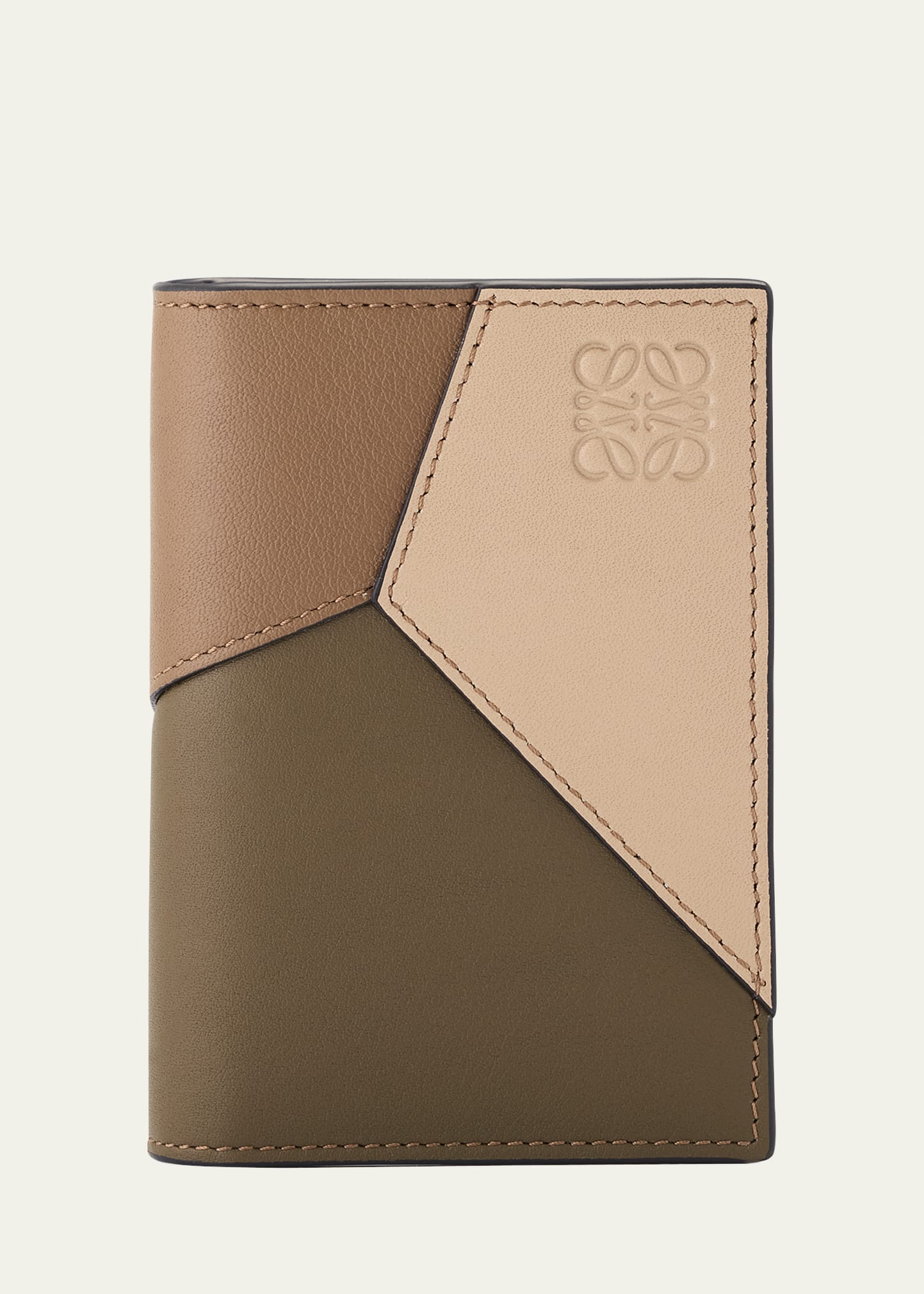 Loewe Men's Puzzle Calfskin Bifold Card Holder In Winter Brown/sand