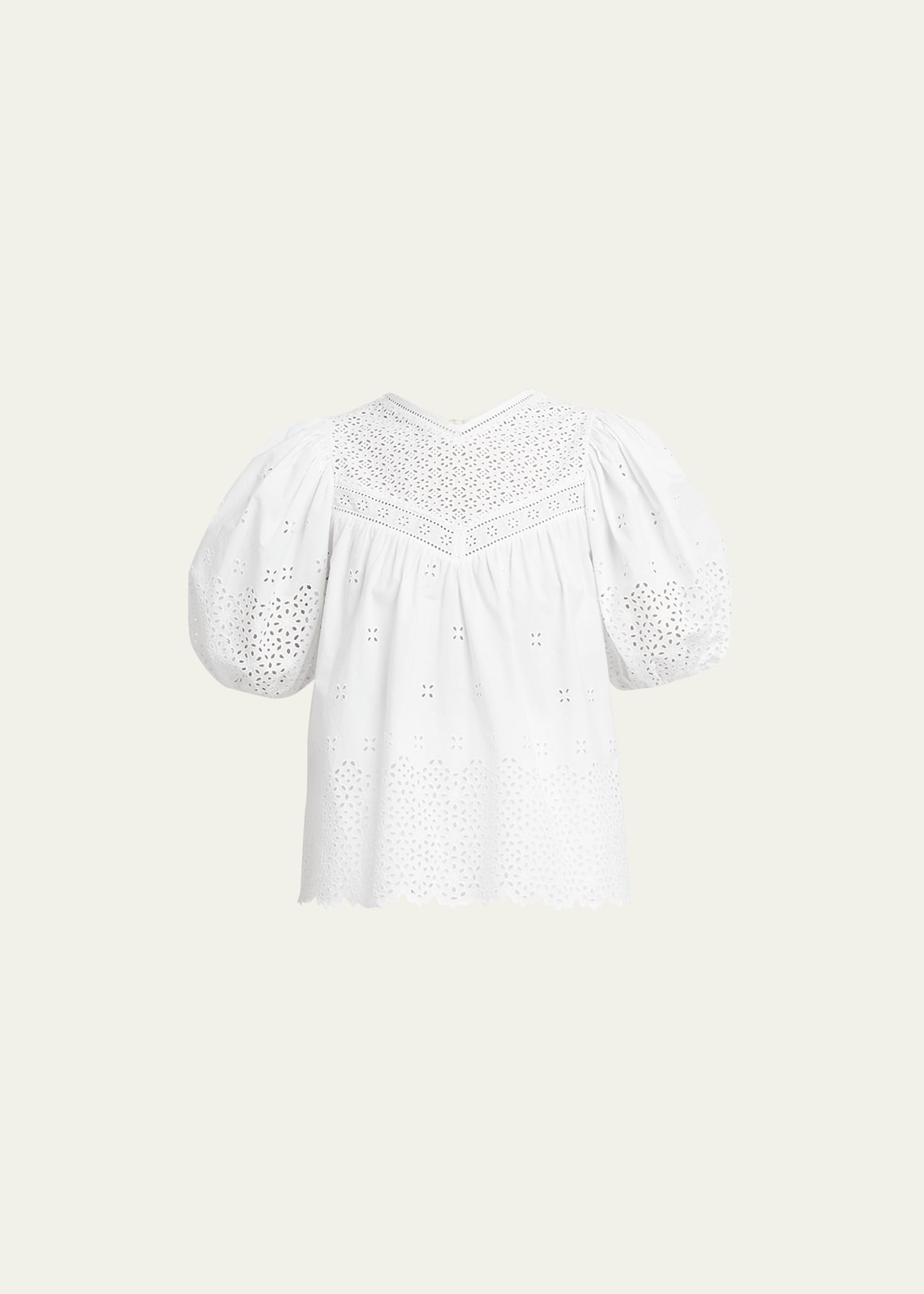 Ulla Johnson Aviana Broderie Anglaise Balloon-sleeve Top In Cowrie