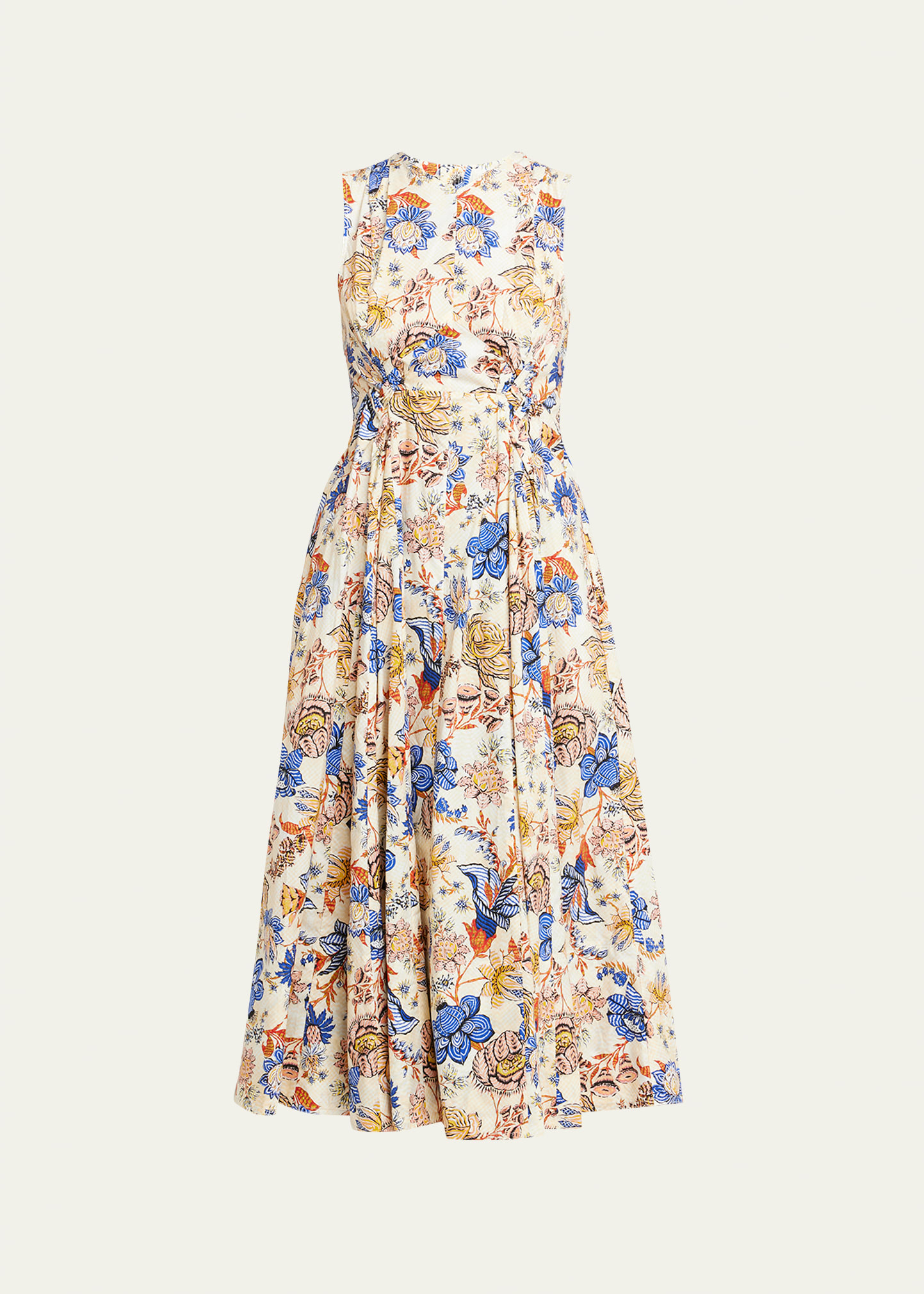 Shop Ulla Johnson Kaiya Sleeveless Floral Poplin Fit & Flare Midi Dress In Magnolia