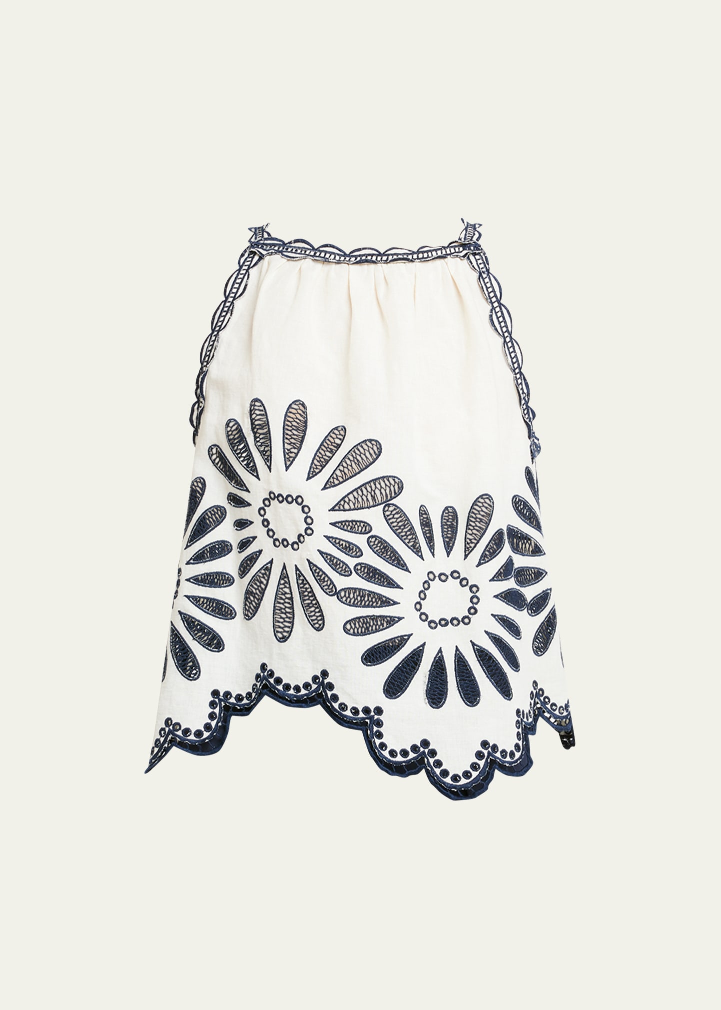 Shop Ulla Johnson Jolie Floral Embroidered Linen Cotton Halter Top In Porcelain