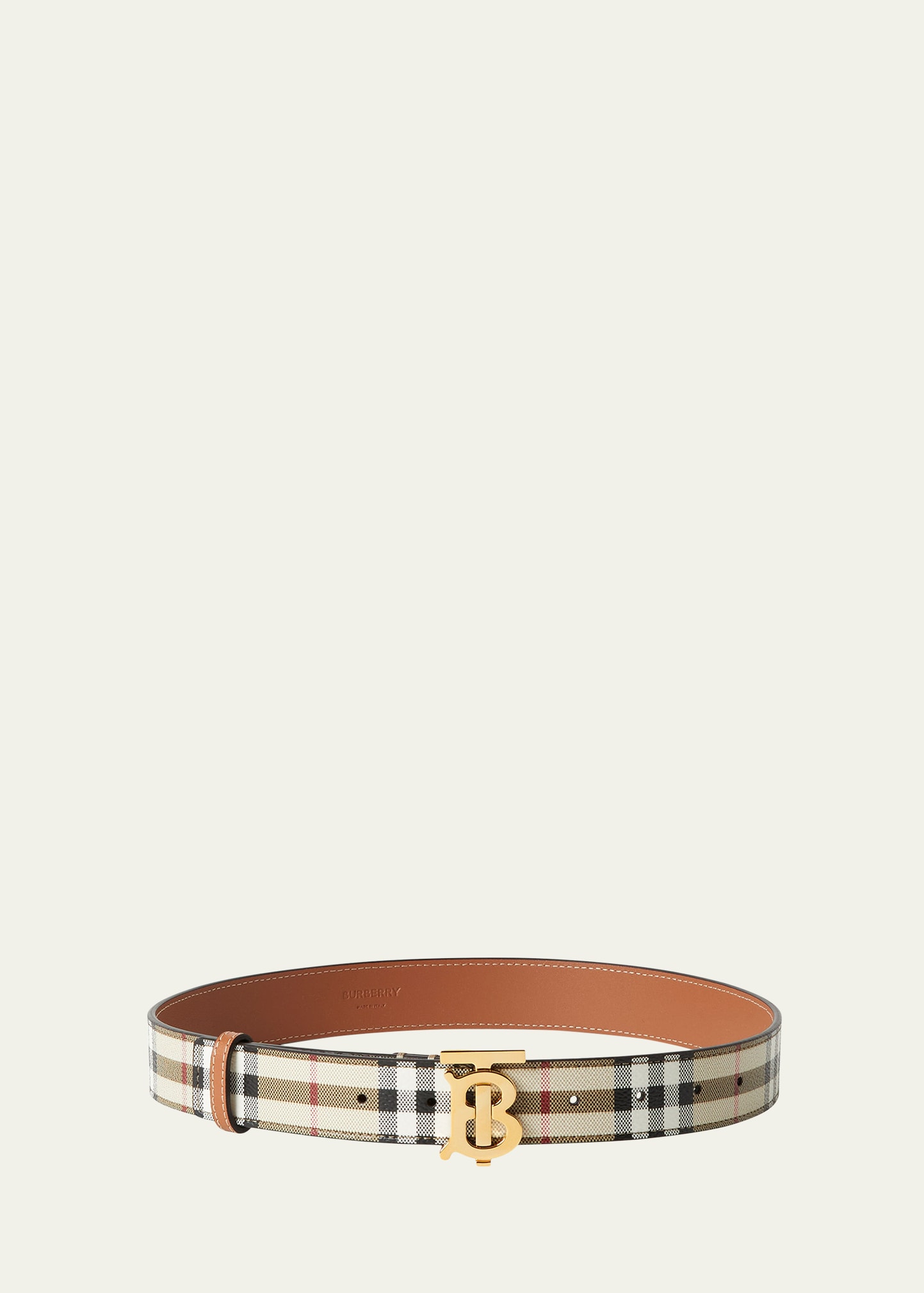 Shop Burberry Tb Check Leather & Silk Belt In Vcheck Light Gold