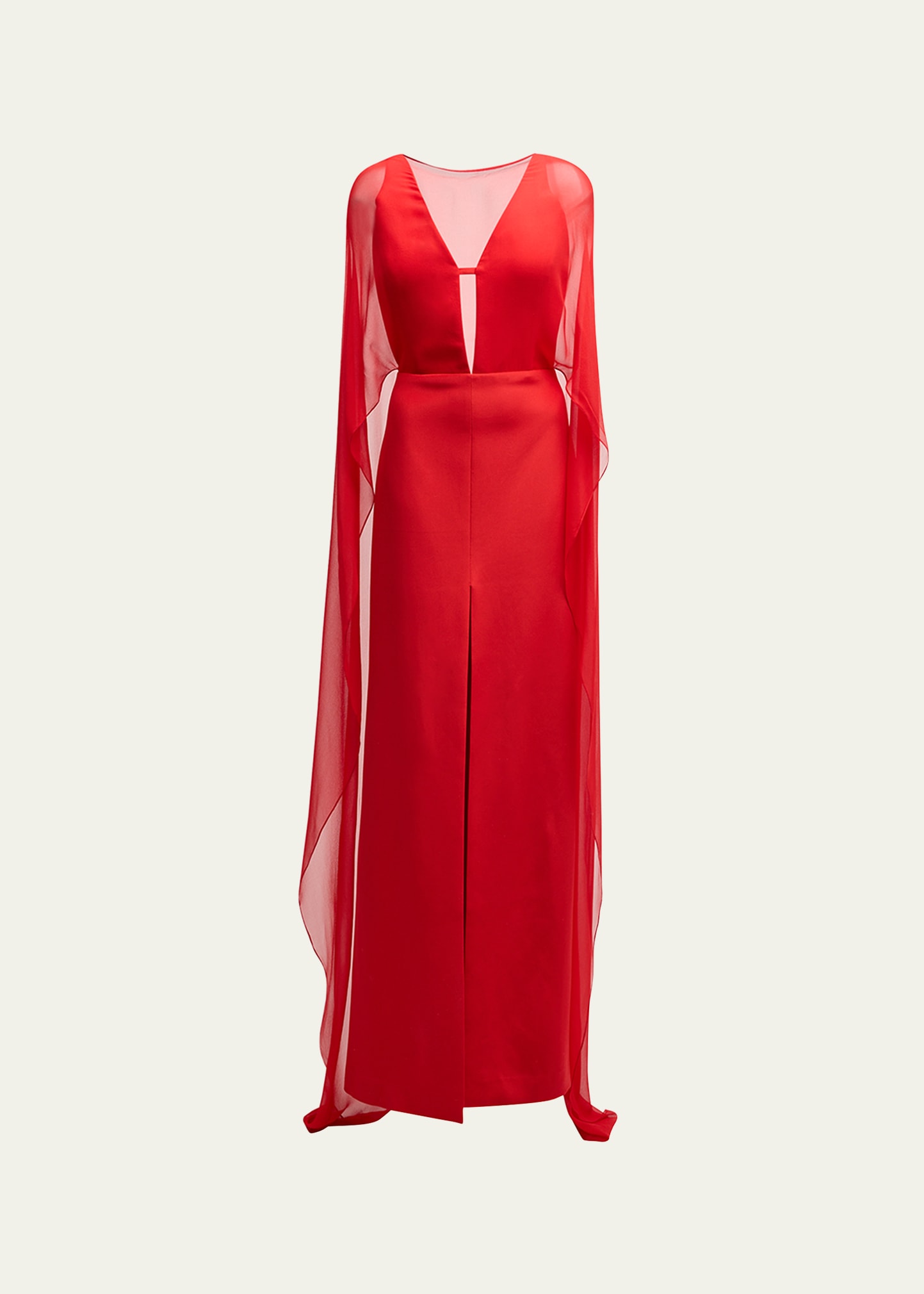 Shop Koltson Caped Crepe Chiffon Evening Gown In Red