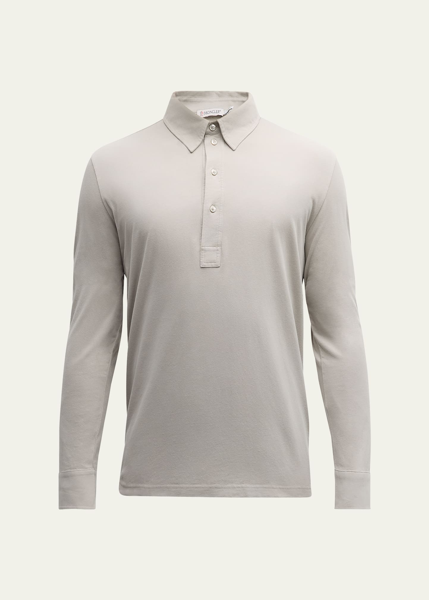 Moncler Men's Solid Cotton Polo Shirt In Light Grey