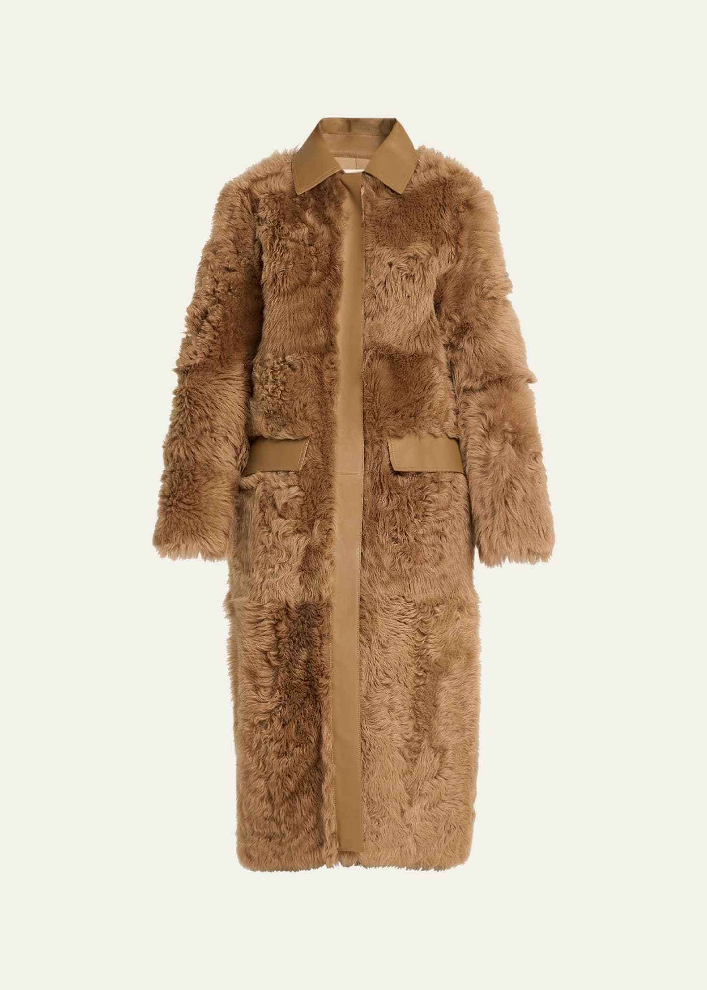 Totême Curly Shearling Lamb Long Coat In Beige