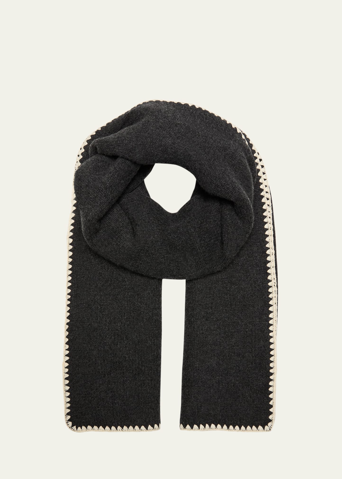 Oversized Contrast-Trim Embroidered Wool Cashmere Scarf